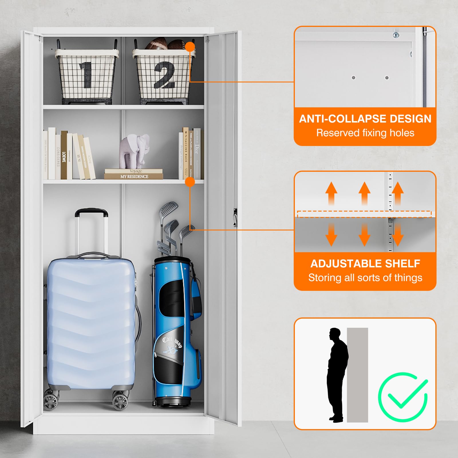 Metal Garage Storage Cabinet with Lock, Adjustable Shelves & Doors - Heavy Duty Tool Organizer for Home, Office, Gym, Warehouse (White) | Perfect for Workshop Organization & Equipment Storage