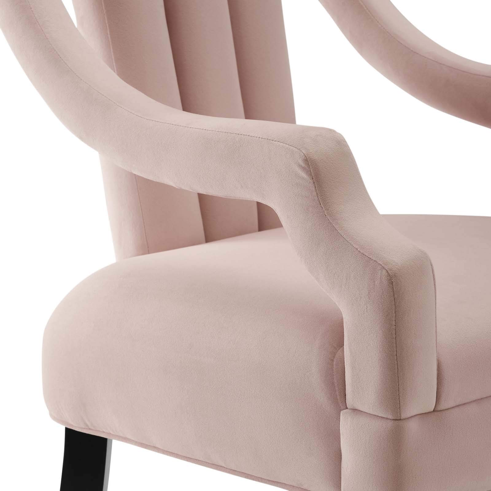 Modway Harken Channel Tufted Performance Velvet Accent Chair - Pink Velvet Upholstered Living Room Armchair with Button Tufting for Bedroom, Lounge & Home Decor