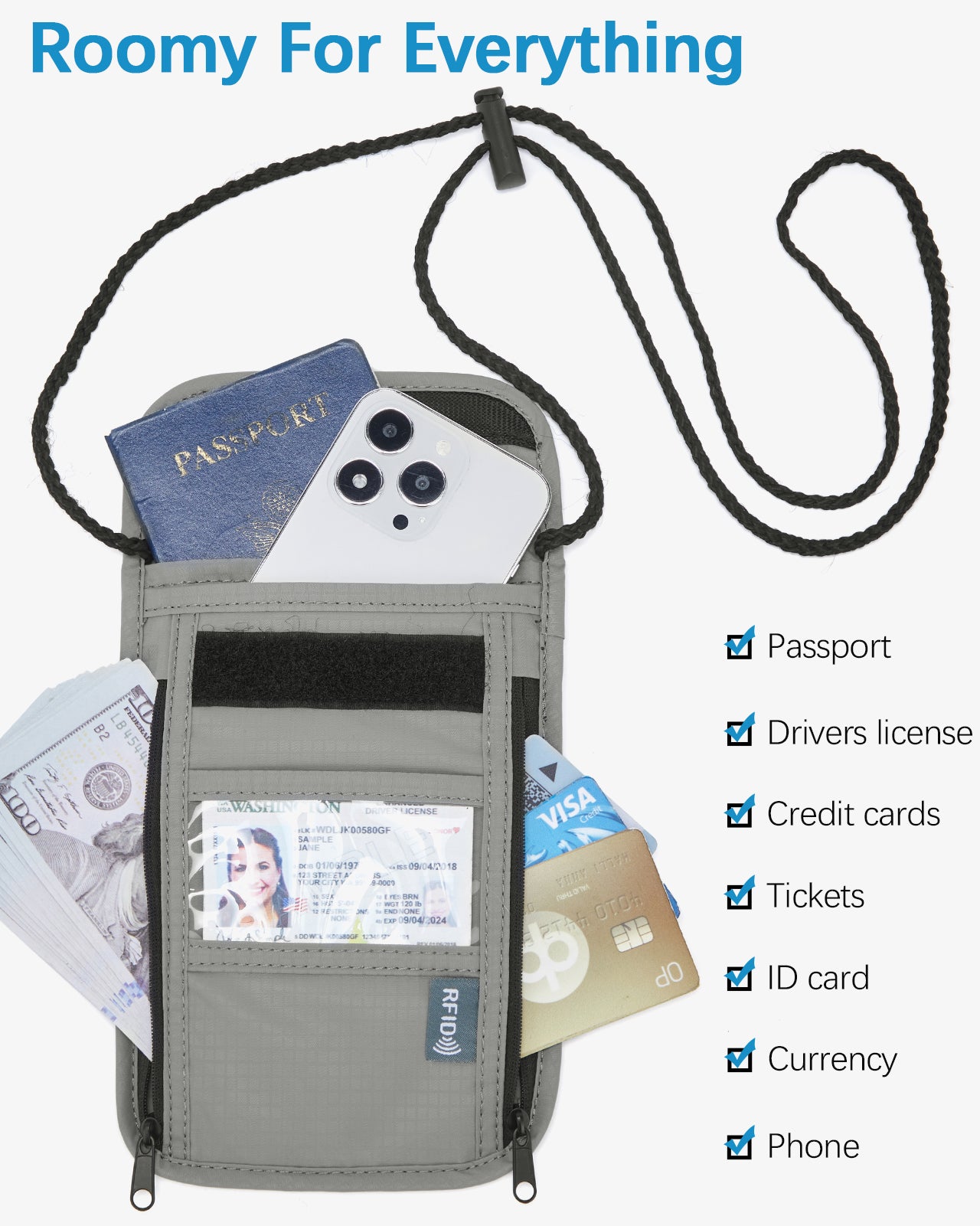 RFID Blocking Travel Wallet & Passport Holder - Secure Organizer for Credit Cards, IDs & Cash - Perfect for International Trips & Air Travel