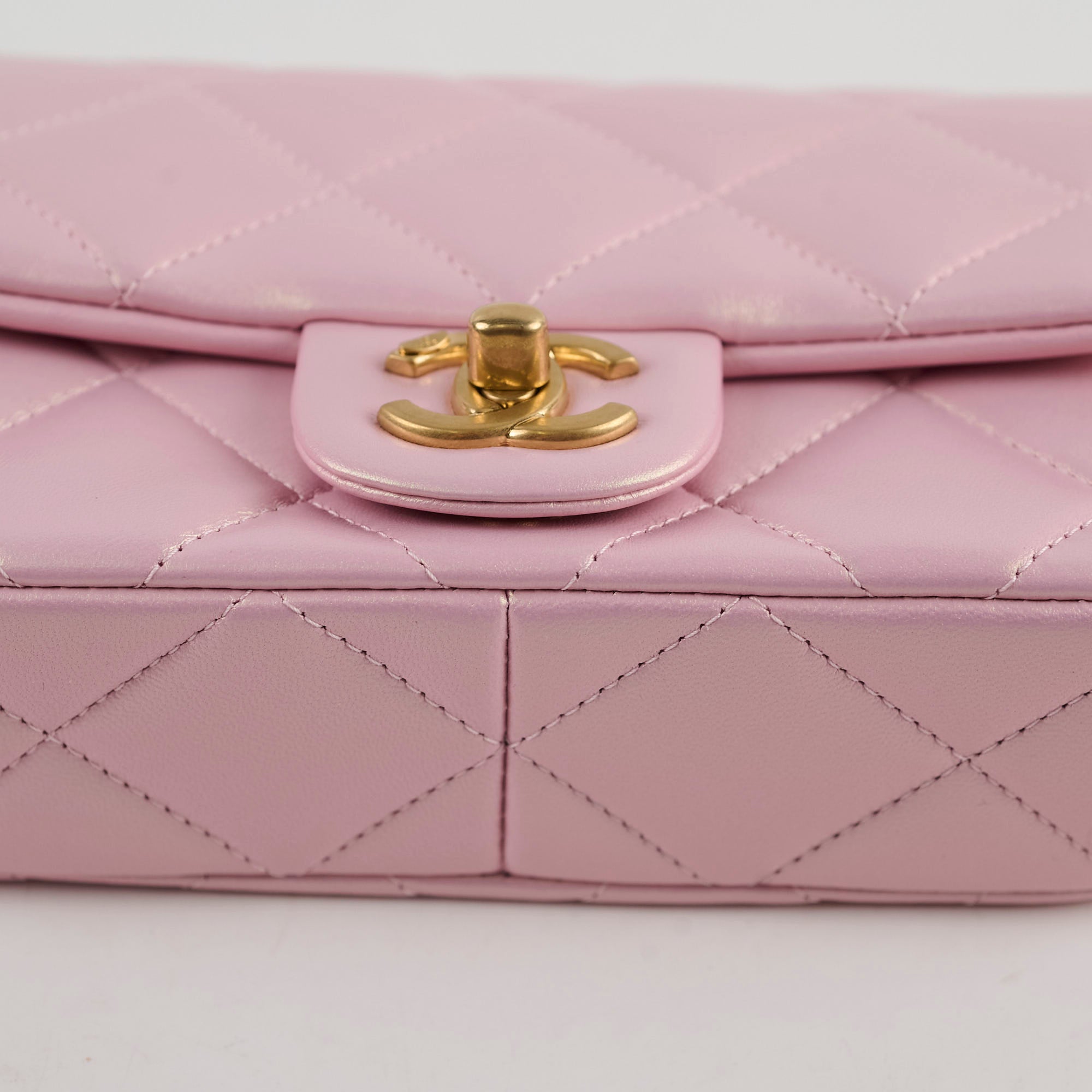 Chanel 2024 Seasonal Square Flap Bag with Pearl Accents in Iridescent Pink - Perfect for Evening Events, Luxury Gift Giving & Fashionable Outfits