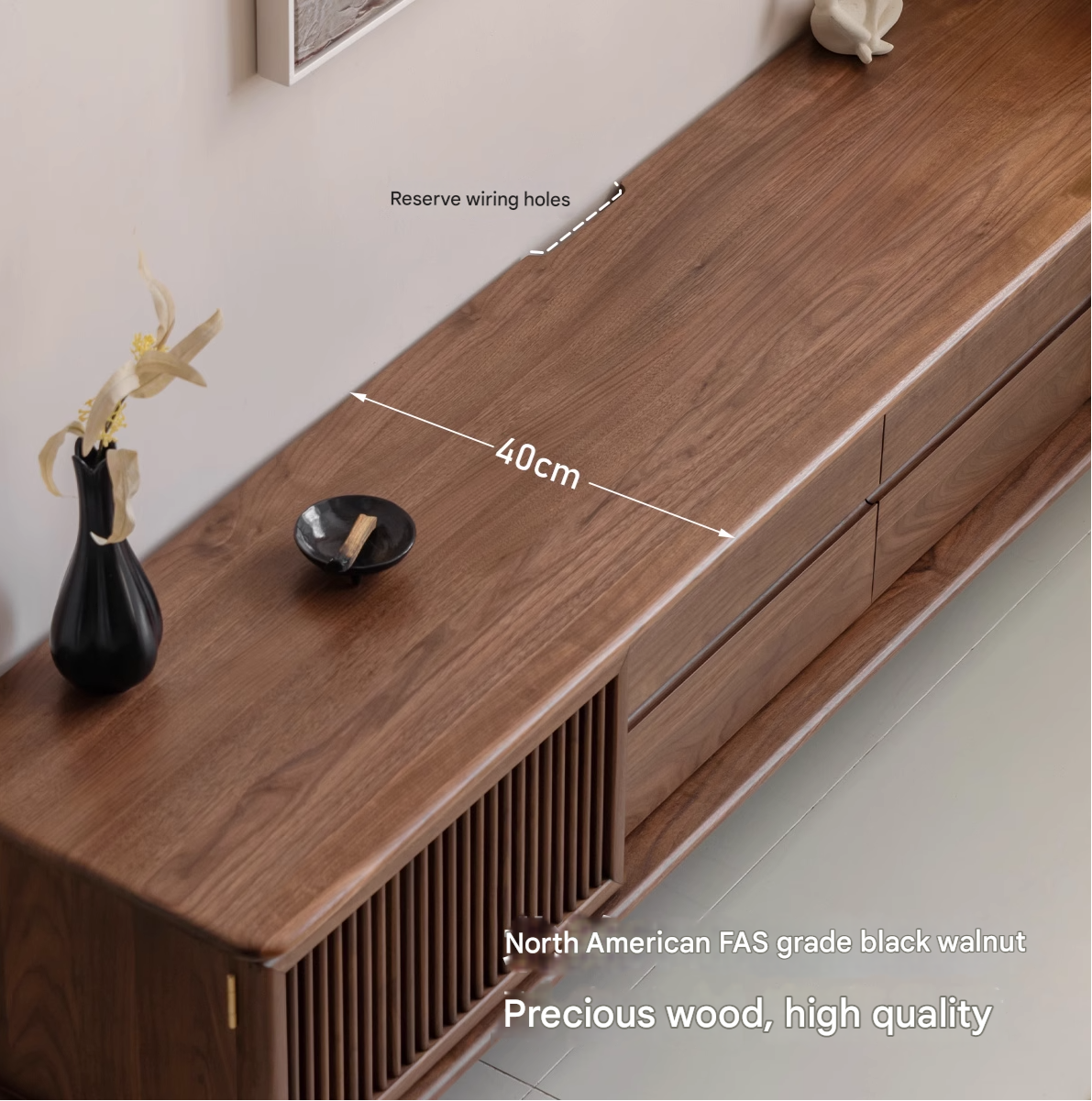 Solid Black Walnut Wood TV Stand - Modern Entertainment Center for Living Room, Bedroom & Home Theater