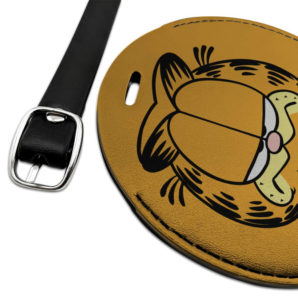 Garfield Whatever Face Round Leather Luggage Tag - Durable Suitcase ID Tag for Carry-On Bags - Perfect for Travel Identification & Personalization