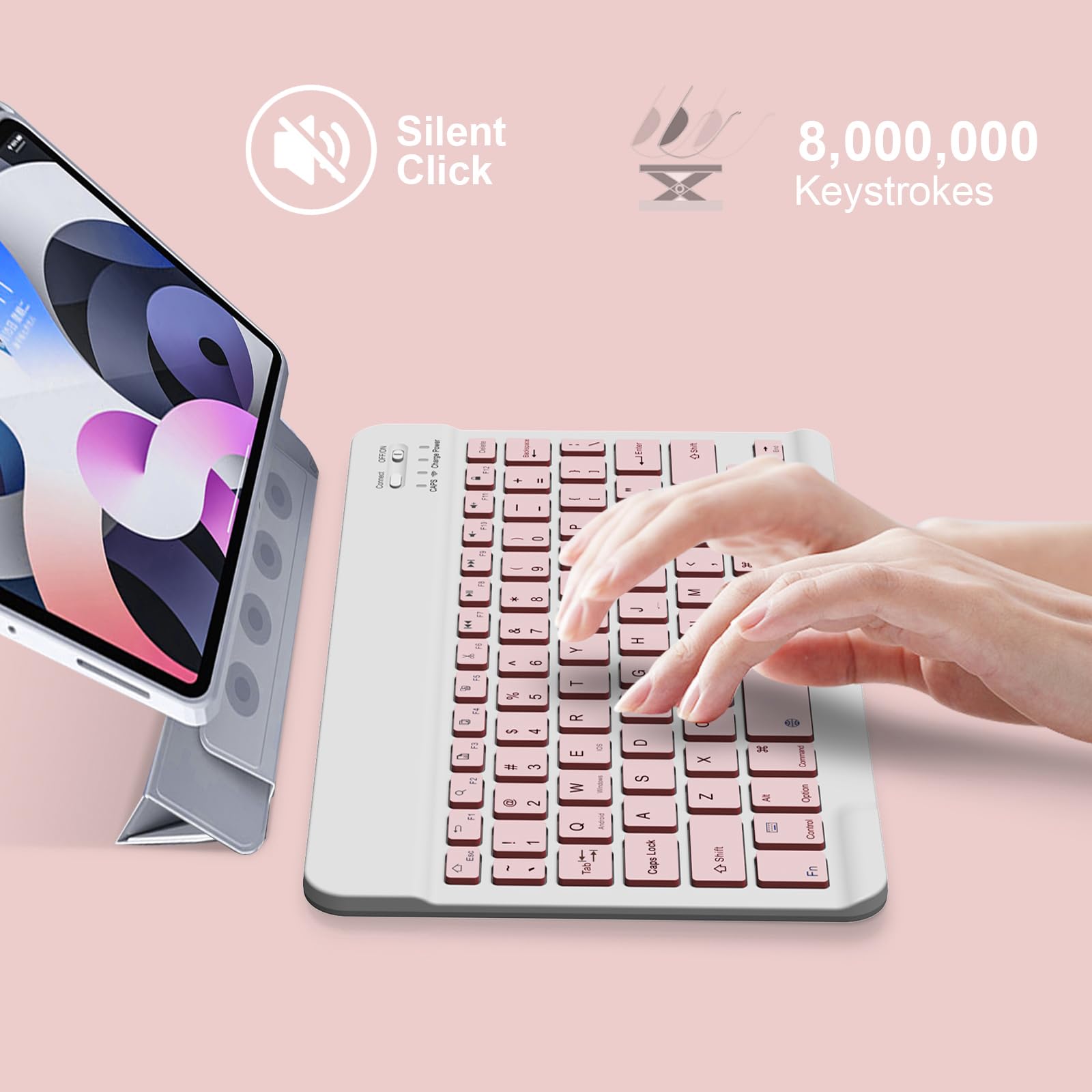 Bluetooth Keyboard for iPad 10th Gen, iPad Pro 13/12/11/10/9/8/7 inch, iPad Air 13/11th Gen, iPad Mini, Samsung & Xiaomi Tablets - Slim Wireless Portable Keyboard with Stand | Perfect for Travel, Office & Home Use