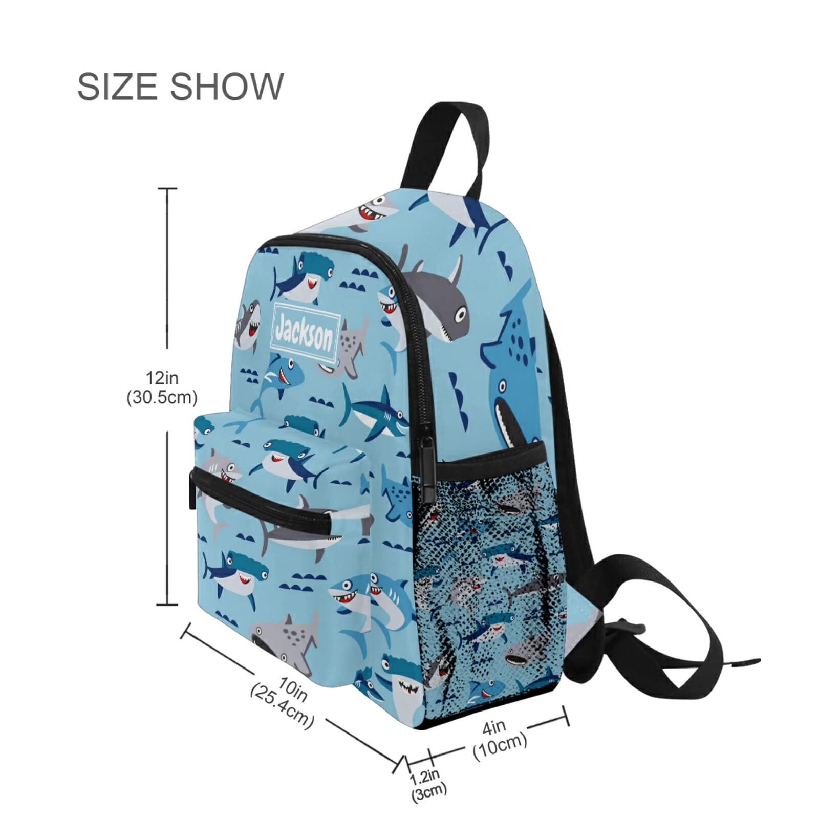 Custom Shark Kids Backpack with Name - Personalized Toddler Backpack for Boys & Girls | Adjustable Chest Strap | Durable Preschool Backpack for School, Travel & Outdoor Adventures