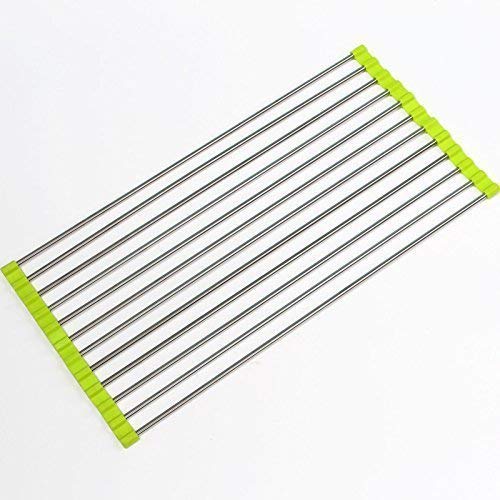 KPS Foldable Stainless Steel & Rubber Dish Drying Rack - Space Saving Kitchen Sink Organizer for Plates, Bowls & Utensils | Perfect for Small Kitchens, RV Living & Camping