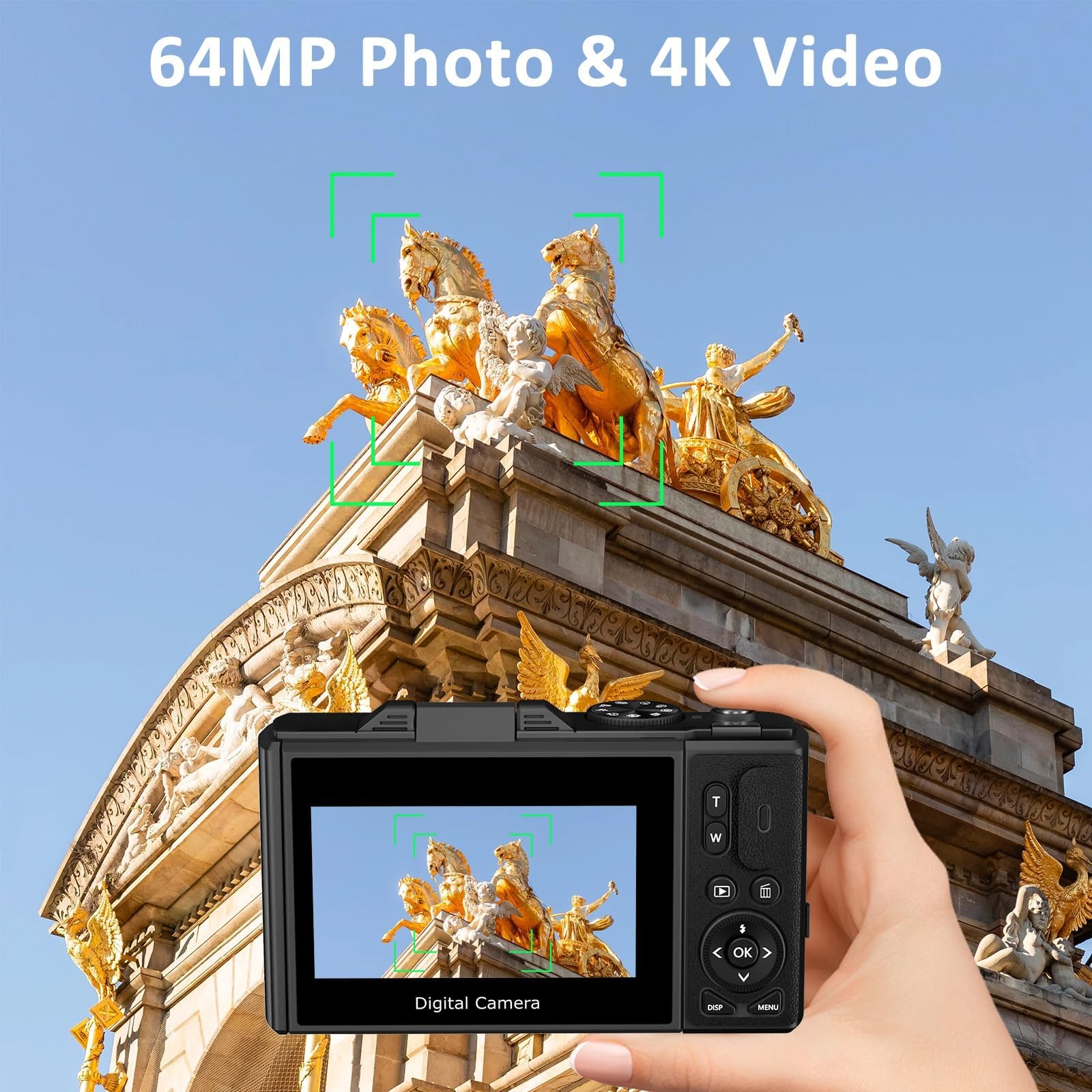4K Compact Digital Camera for Photography & Vlogging - 16X Zoom, 64MP, 3