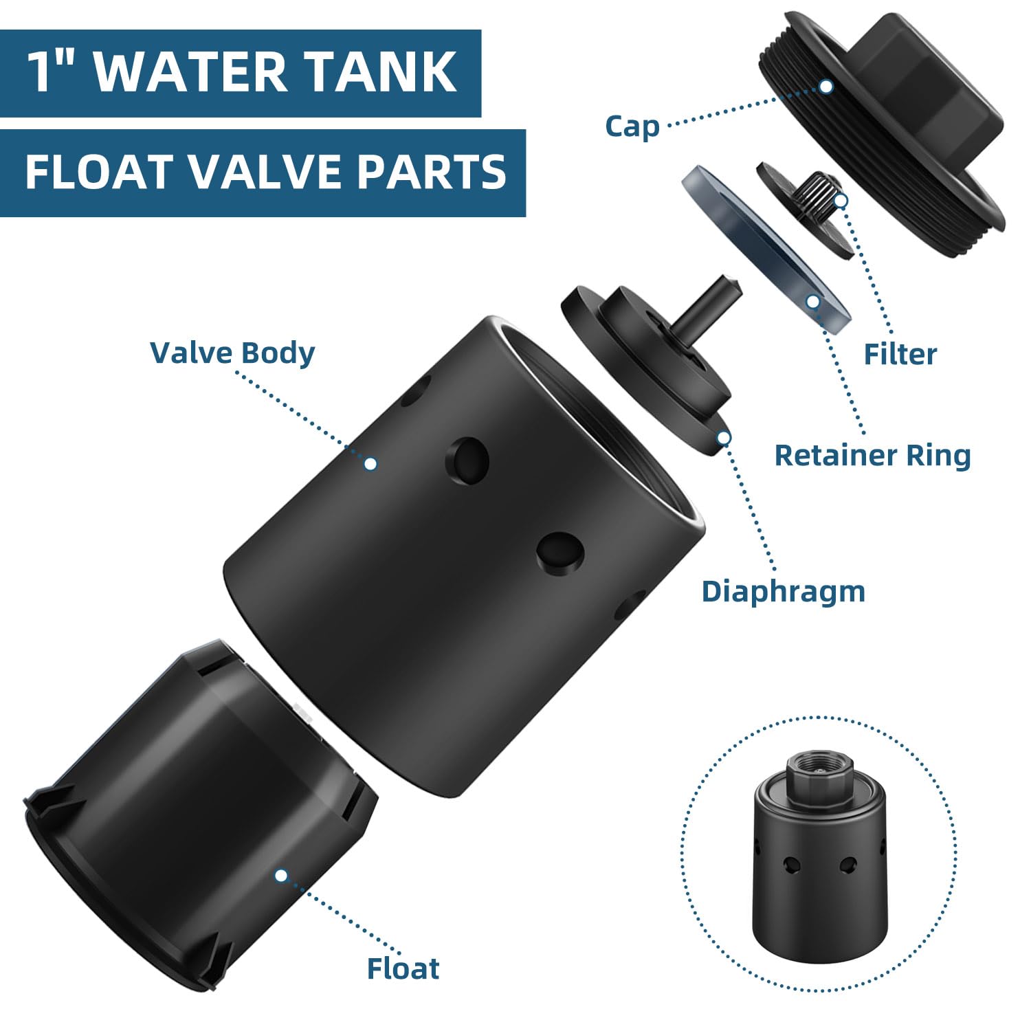 Automatic Water Tank Float Valve - Nylon Resin Black Water Level Control Valve for Livestock Troughs, Pools & Ponds | Perfect for Farm Animal Watering Systems, Garden Irrigation & Aquaculture Maintenance