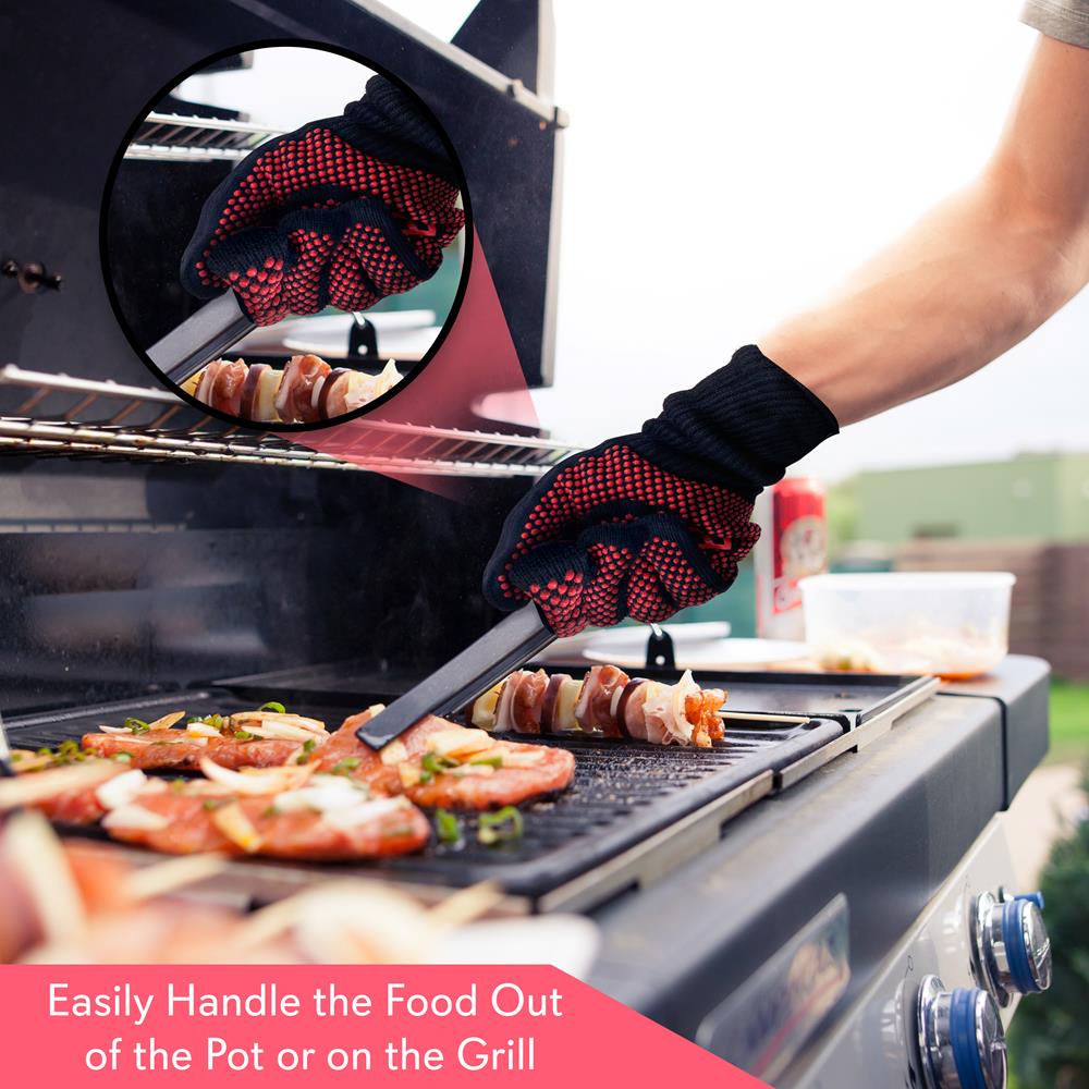 Heat Resistant BBQ Grill Gloves - Heavy Duty Oven Mitts for Grilling, Smoking & Cooking - Extra Long Protection for Hands & Forearms - Perfect for Outdoor BBQ, Camping & Kitchen Use