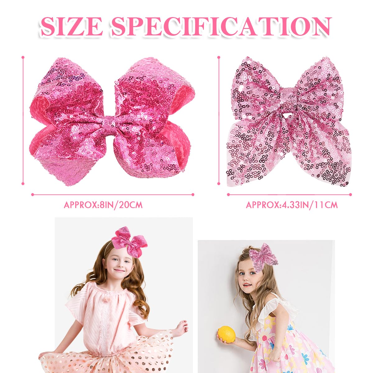 Aaiffey Sparkly Sequin Glitter Hair Bows for Girls - 4PCS Pink Alligator Clip Hair Accessories for Toddlers, Kids & Teens | Perfect for Parties, School, and Everyday Wear