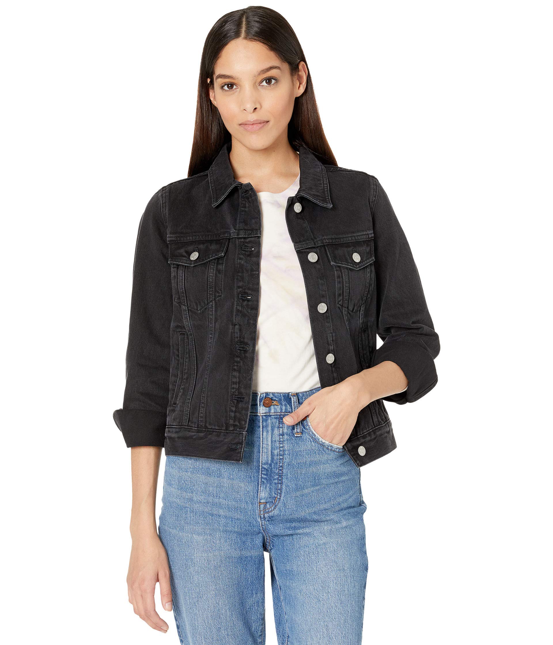 Madewell Women's Lunar Wash Denim Jean Jacket - Classic Fit, Distressed Style for Casual Outfits & Everyday Wear