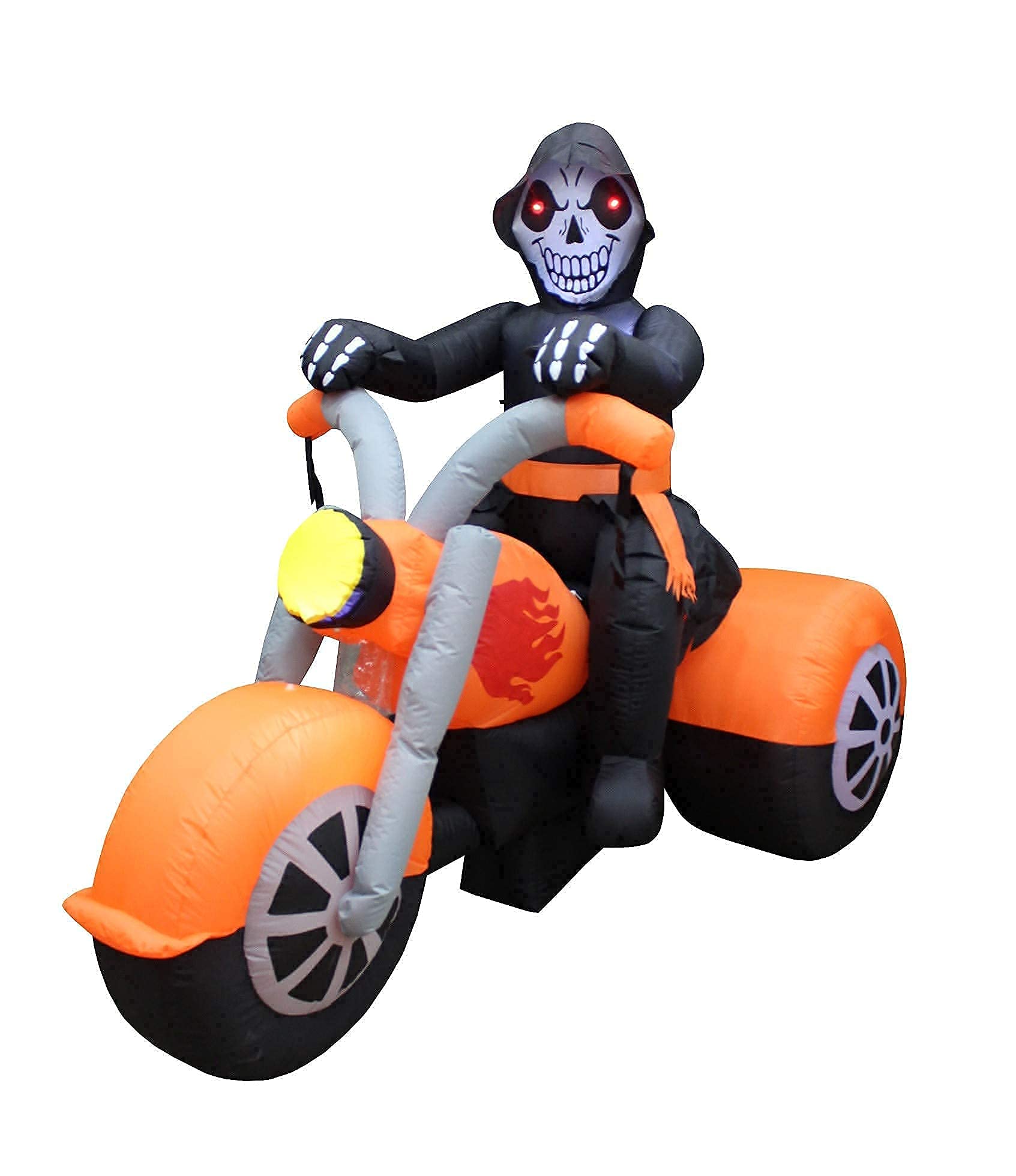 **6FT Inflatable Skeleton Ghost Riding Motorcycle & 7.5FT LED Halloween Pumpkin Patch Decorations Bundle – Spooky Outdoor Party Decor for Halloween, Yard, Haunted House, and Themed Events**