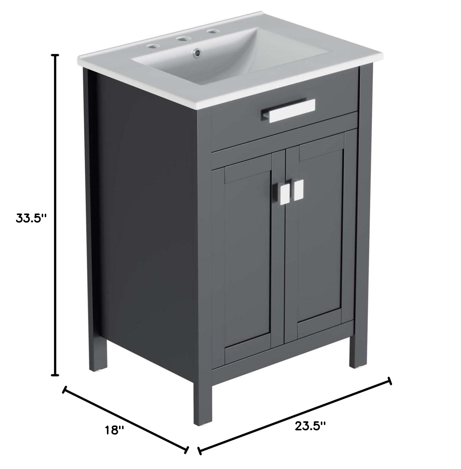 Modway Laguna 24 Inch Gray White Bathroom Vanity with Sink - Modern Bathroom Furniture for Small Spaces, Apartments & Powder Rooms
