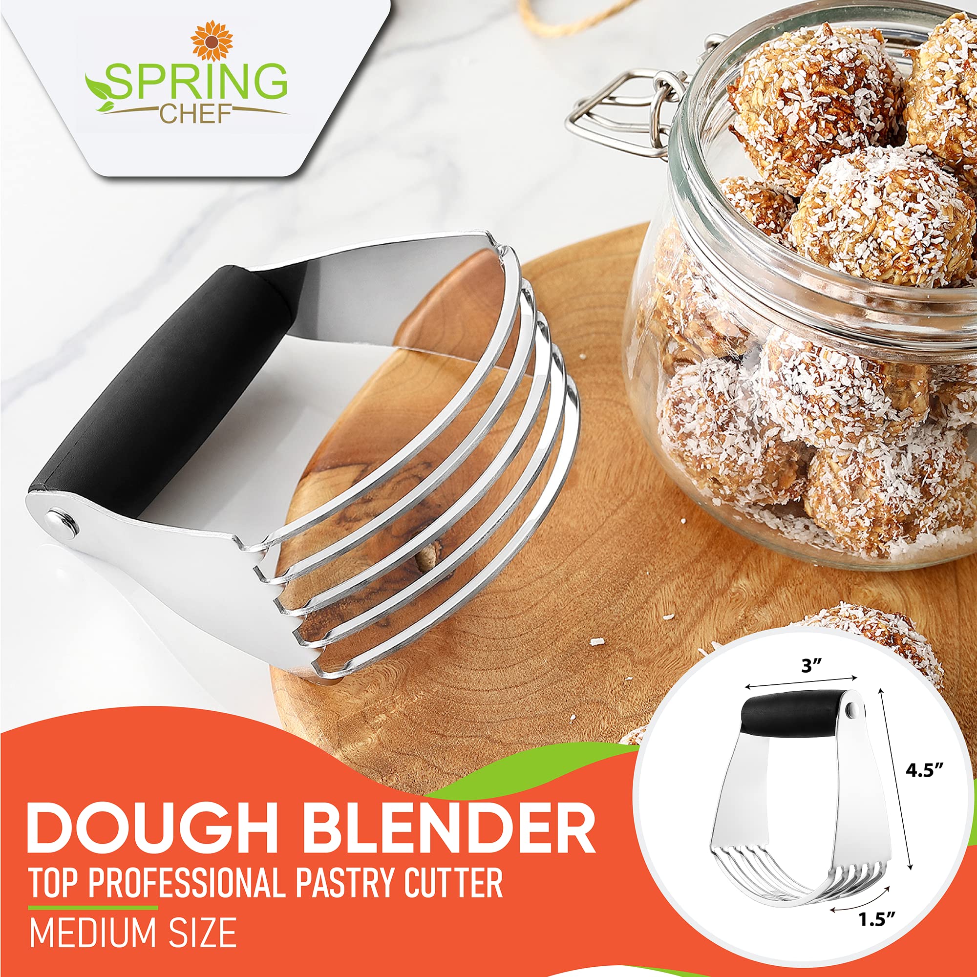Spring Chef Pie Baking Kit - Stainless Steel Ice Cream Scoop, Dough Blender, Bench Scraper & 10x15 Inch Cooling Rack | Perfect for Homemade Pies, Cookies & Pastries | Essential Baking Tools for Home Bakers & Professional Chefs