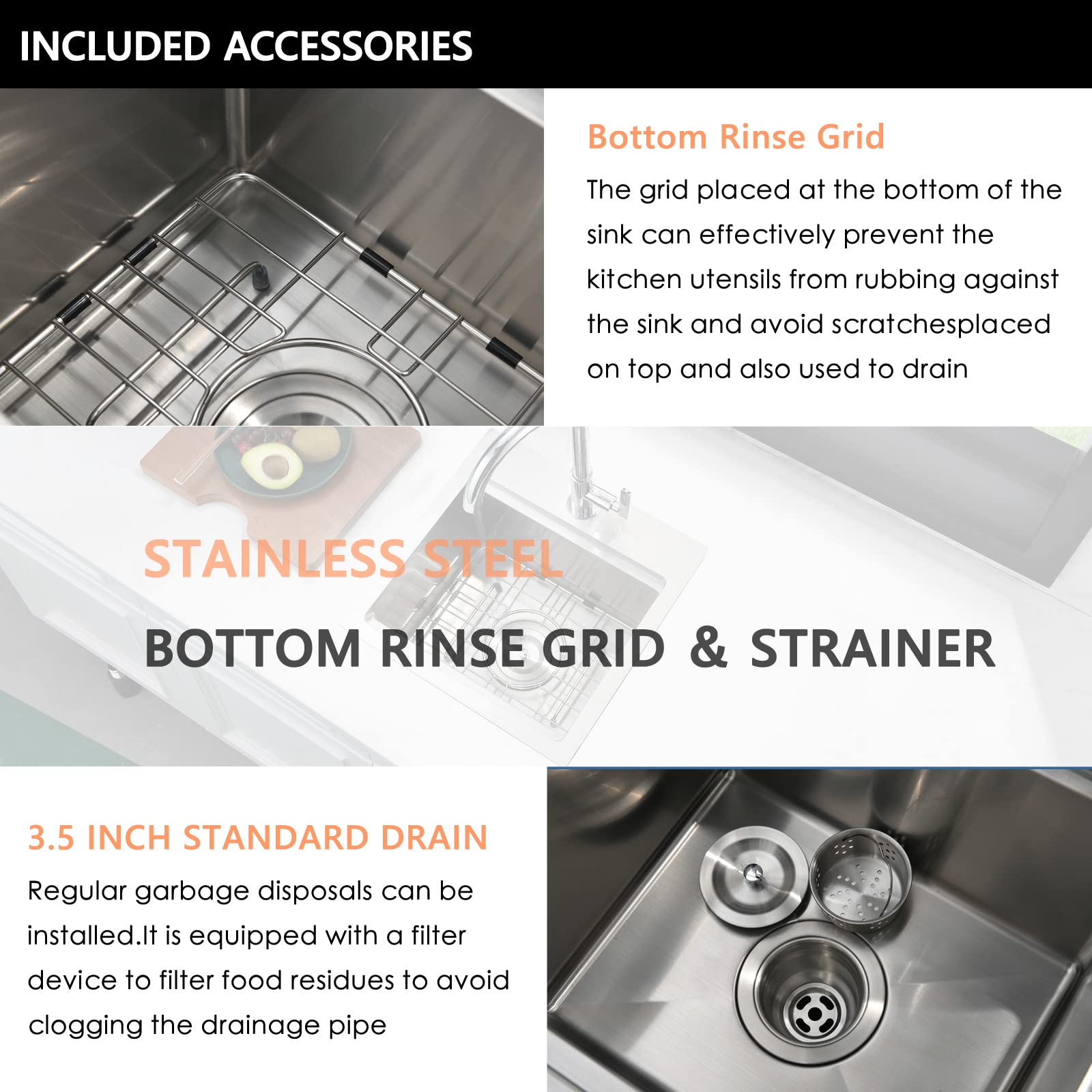 15x15 Inch Drop-in Bar Sink Workstation - 16 Gauge Stainless Steel Single Bowl Small Kitchen Sink with Cutting Board for Outdoor RV, Camper, Tiny House & Home Bar Use