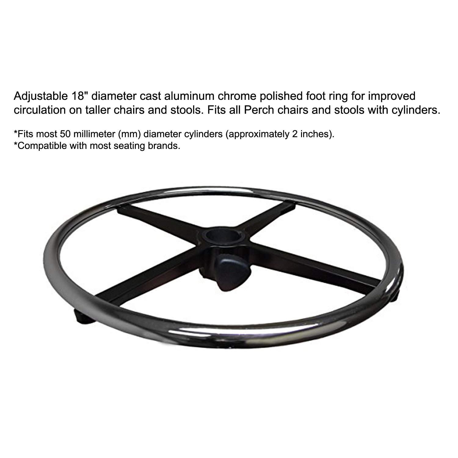 Adjustable Swivel Stool with Foot Ring - Rolling Perch Stool for Workbench, Kitchen Island & Office - Black Fabric Seat, Height Adjustable for Hardwood & Tile Floors