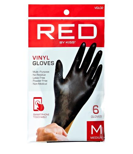RED BY KISS Black Vinyl Gloves 6-Pack - Disposable Gloves for Cleaning, Food Handling & Medical Use