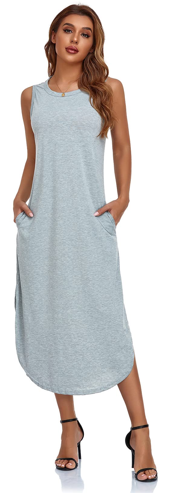 Women's Casual Sleeveless Graphic Print Summer Beach Dress with Pockets - Flowy Long Sundress Cover Up for Vacation, Pool Party & Tropical Getaways