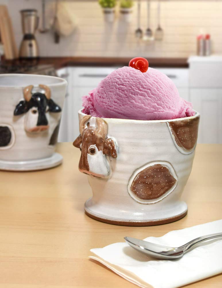 Mootilda 14 oz American Handmade Stoneware Ice Cream Bowl - Brown Cow, Perfect for Desserts, Snacks, and Family Gatherings