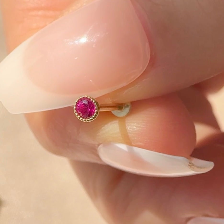 14k Solid Yellow Gold Ruby Flat Back Stud Earrings with Milgrain Detail - Perfect for Everyday Wear & Special Occasions