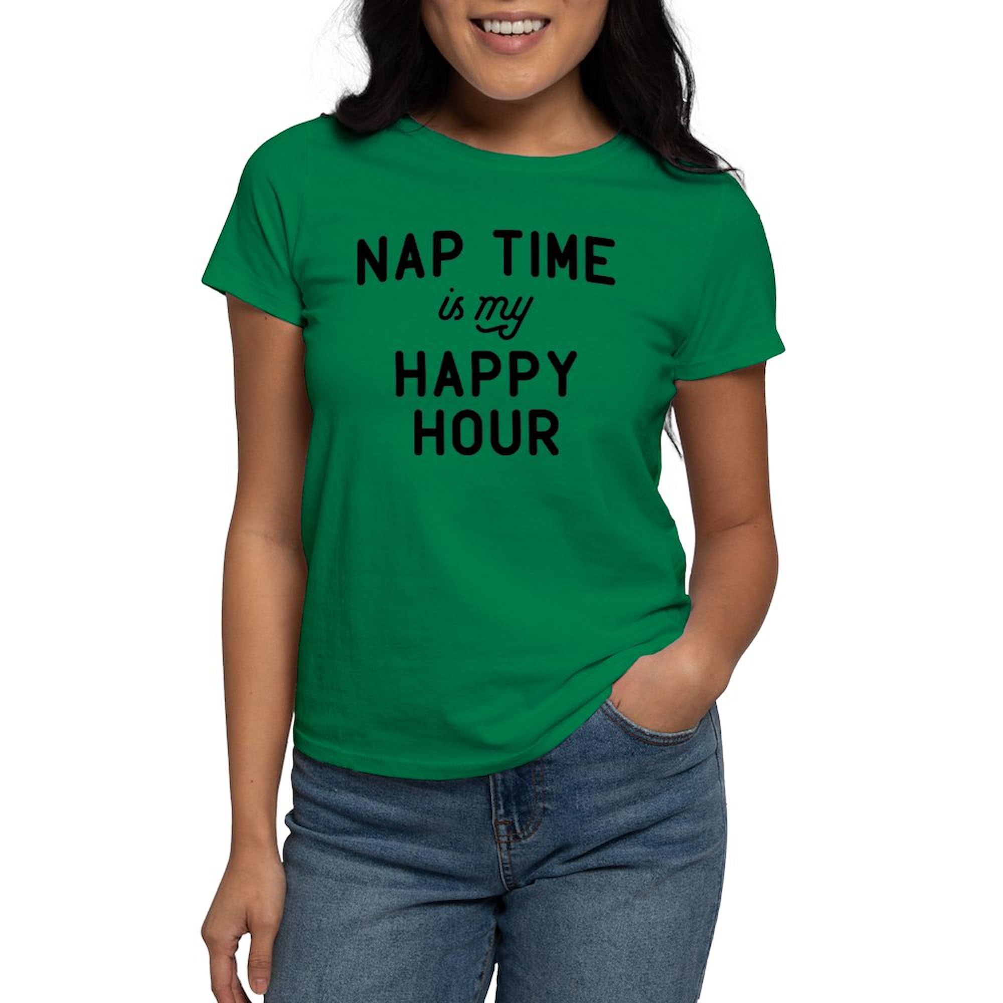 Women's Cotton Dark T-Shirt - 'Nap Time is My Happy Time' Funny Sleep Lover Tee | Comfortable Casual Wear for Lounging, Sleeping & Relaxing at Home