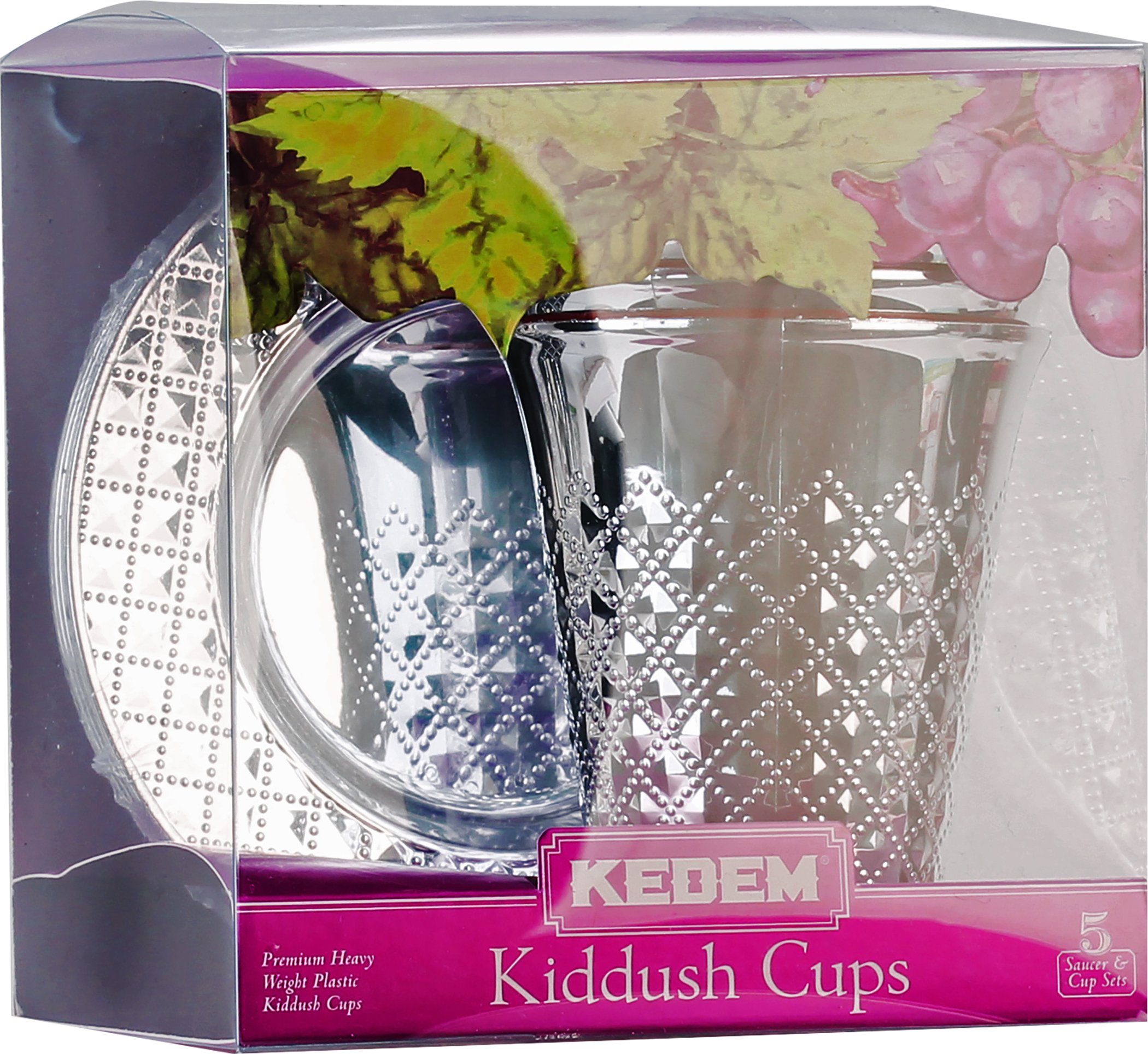Elegant Diamond Kiddush Cups with Tray - 5.5oz Disposable Communion Cups (5 Pack) | Passover Seder Wine Goblets | Perfect for Travel, Kids & Jewish Holidays | Great for Weddings, Bar Mitzvahs & Religious Ceremonies