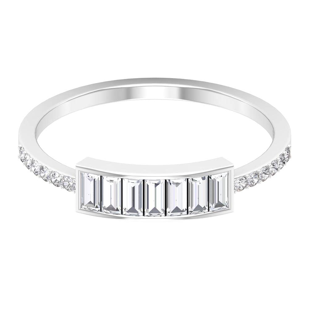 14K Solid Gold Real Diamond Bar Ring for Women - Channel Set Baguette & Round Cut Minimalist Bar Ring - Perfect for Weddings, Anniversaries & Special Occasions