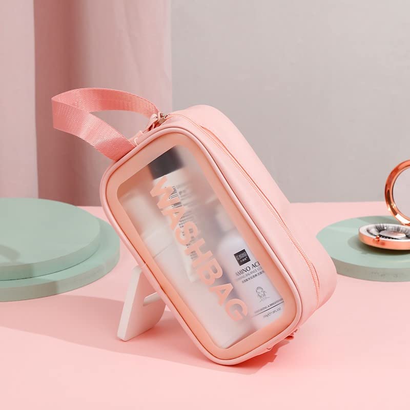 Queue Clear Travel Cosmetic Organizer Bag - Small Makeup Pouch & Toiletry Bag for Women & Girls | Perfect for Airplane Carry-on, Gym Essentials & Weekend Getaways