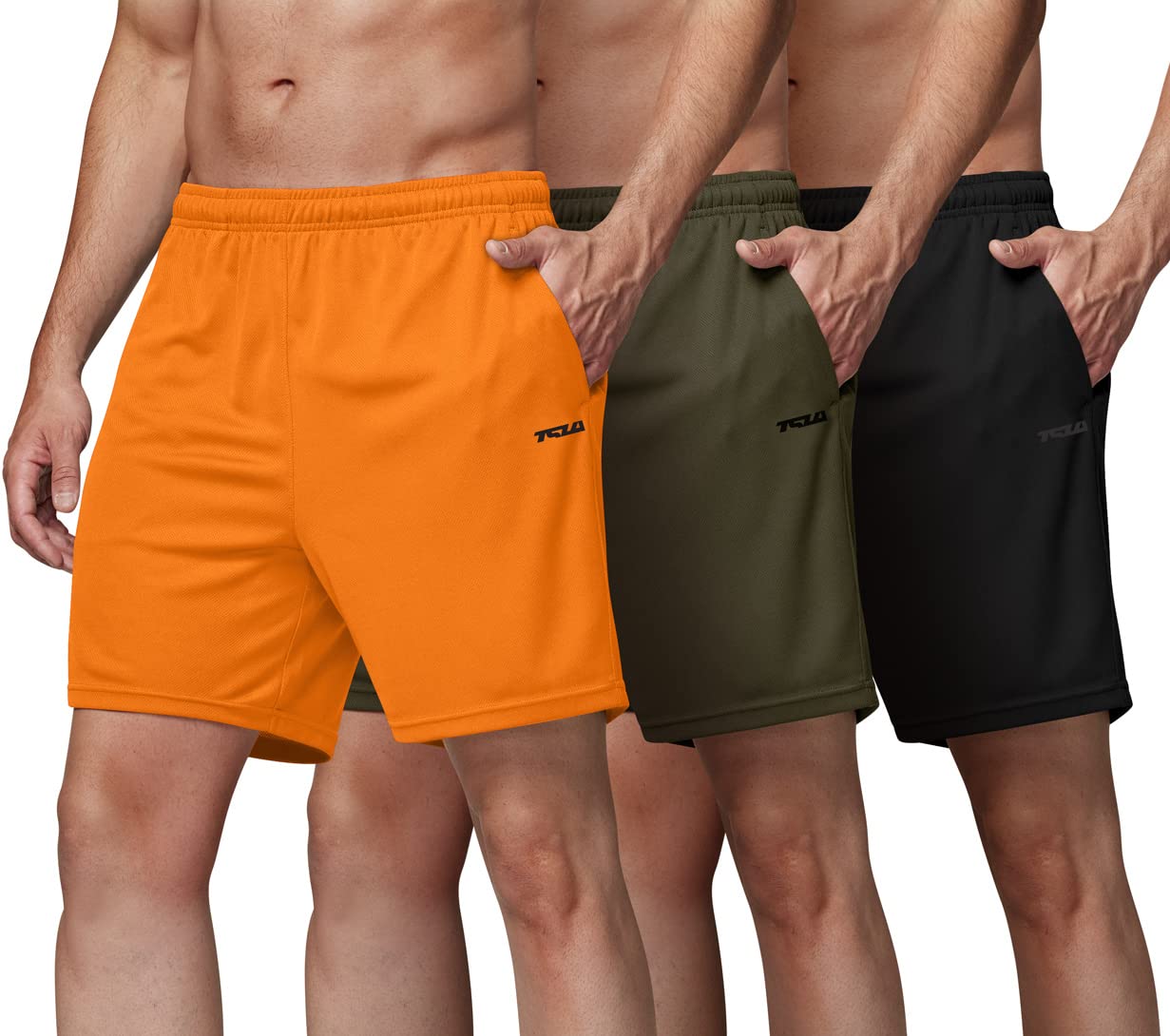 TSLA 3 Pack Men's Breathable Mesh Running Shorts - Quick Dry Gym Workout Shorts with Pockets - Lightweight Athletic Performance Shorts for Jogging, Training & Outdoor Activities