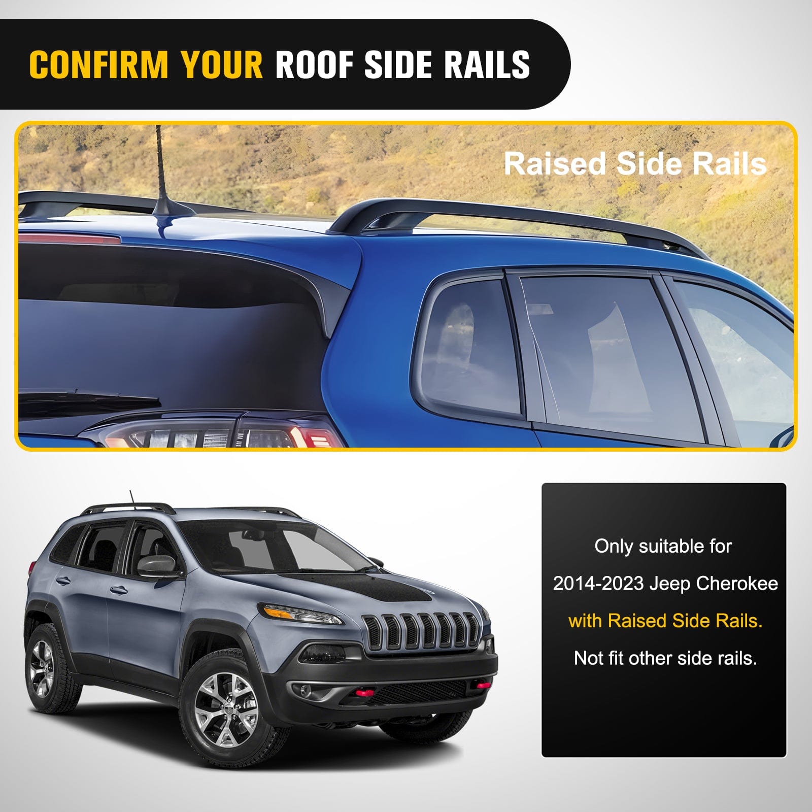 Heavy Duty Aluminum Roof Rack Cross Bars for Jeep Cherokee 2014-2023 | Universal Fit Cargo Carrier for Camping, Kayak, Ski & Outdoor Adventure Gear