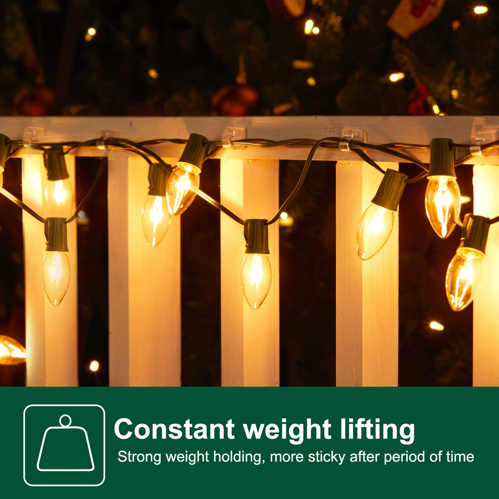 Brightown Clear Christmas Light Clips - 50 Pack with 60 Stickers, Strong Adhesive UV-Resistant Cable Clips for Indoor & Outdoor String Lights - Perfect for Holiday Decorations, Party Lights, and Garden Lighting