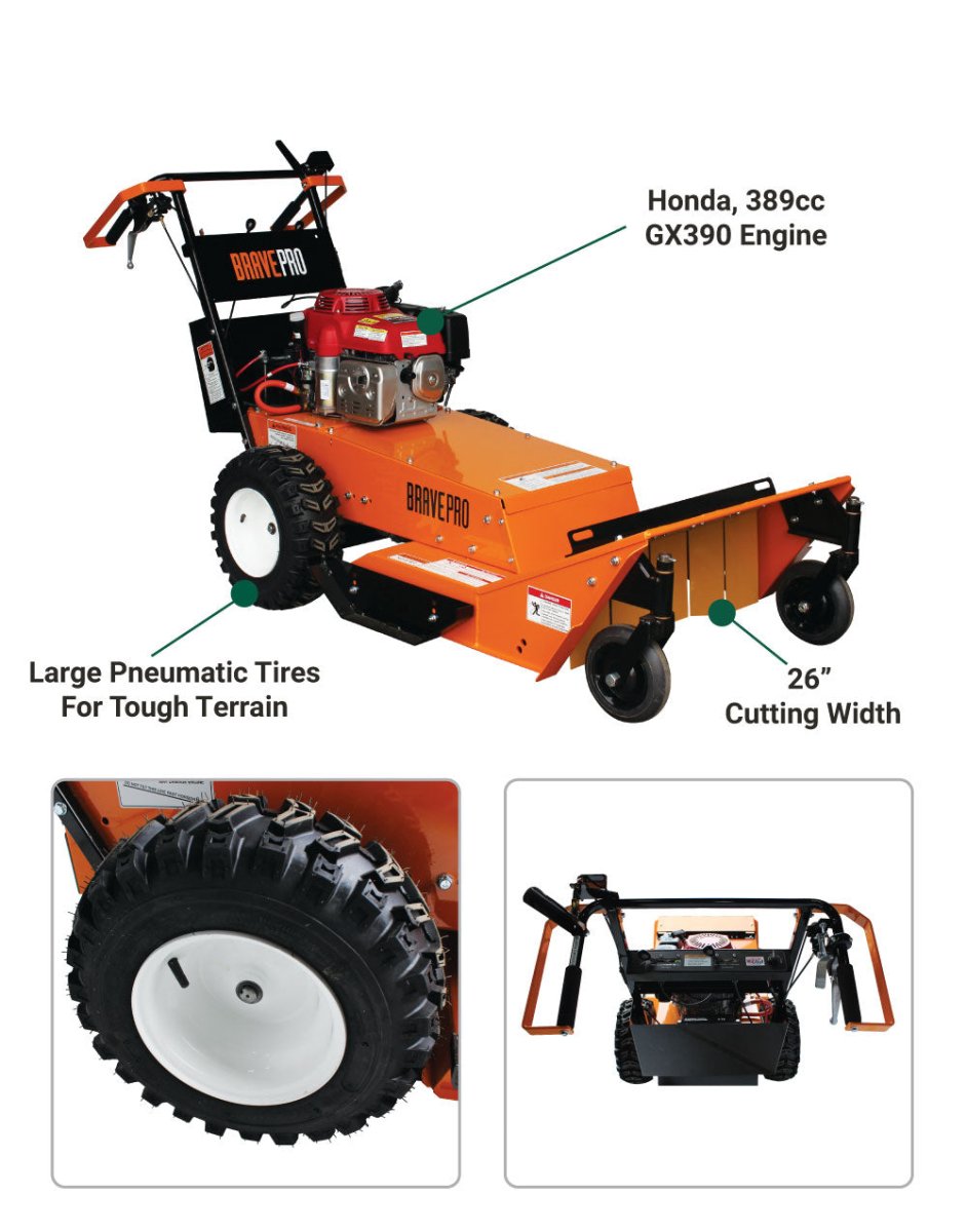 Brave 26-Inch Professional Brush Cutter with Honda GXV390 Engine - Heavy Duty Weed Trimmer for Landscaping, Yard Maintenance & Property Clearing