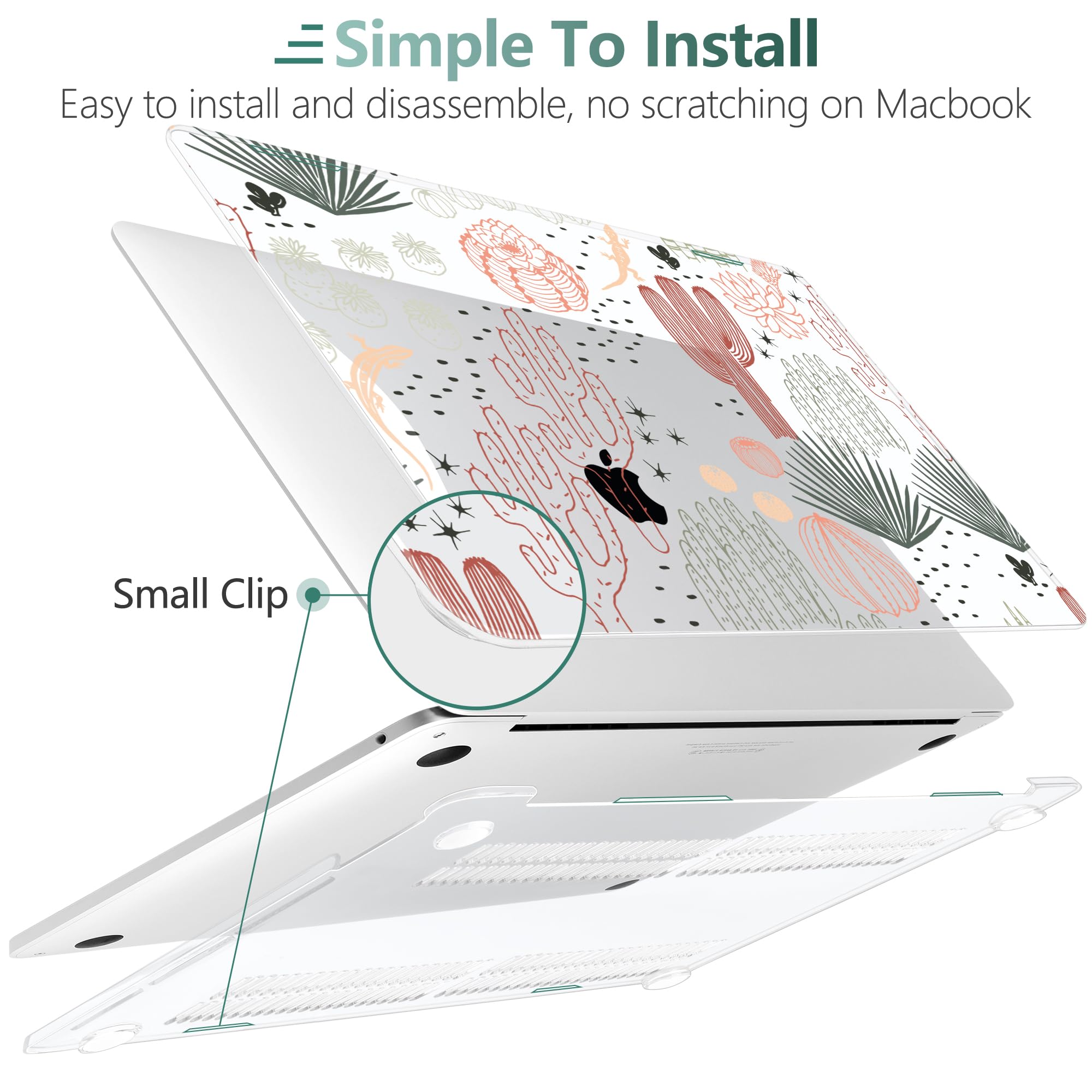 MEEgoodo Hard Shell Case for MacBook Pro 13 inch (2020-2022 Models A2338 M2/M1, A2251, A2289) - Protective Laptop Cover with Keyboard & Camera Privacy Shield - Cactus Design | Perfect for Work, Travel & School Use