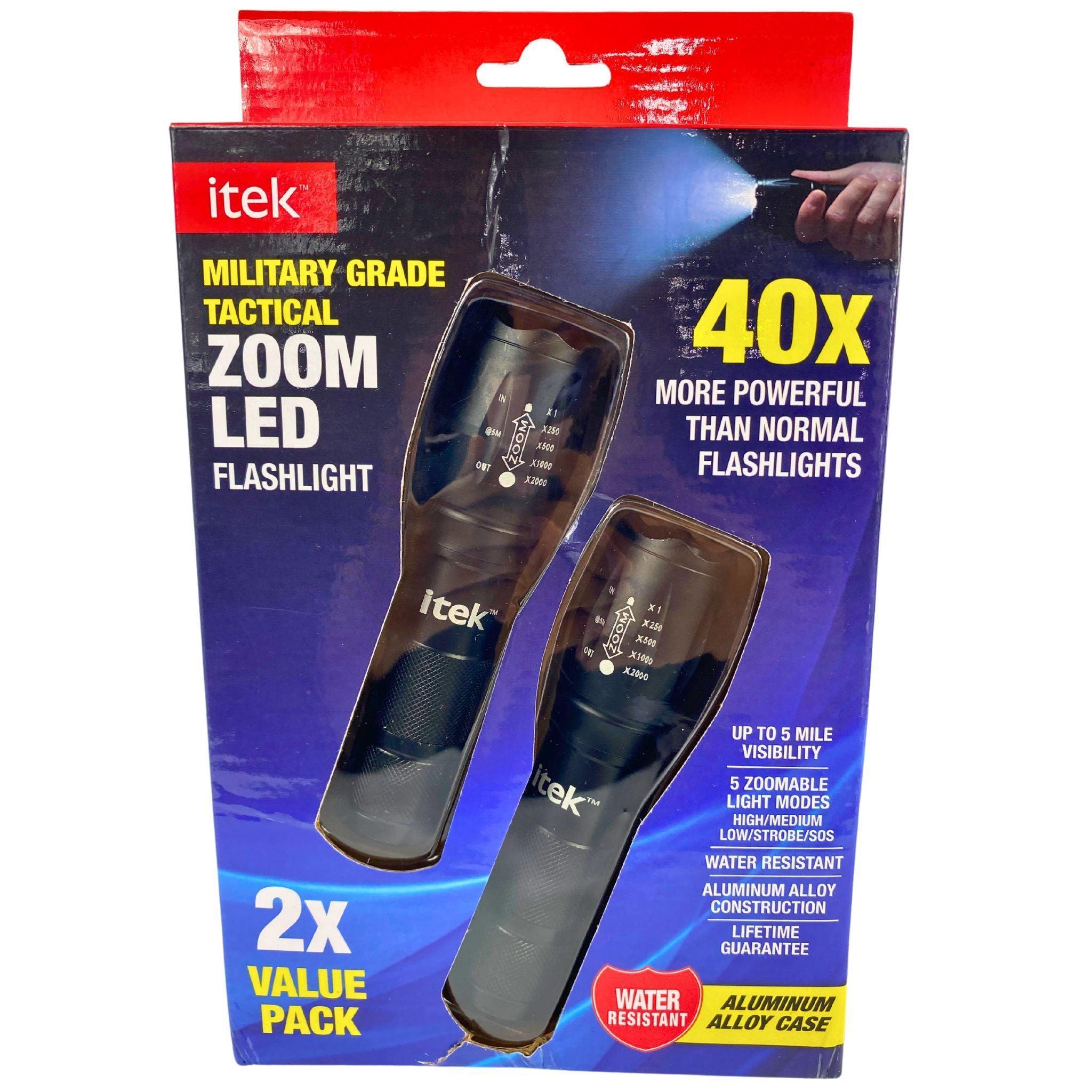 iTek Military Grade Tactical Zoom LED Flashlight - 9 Pack for Camping, Hiking, Hunting & Emergency Use