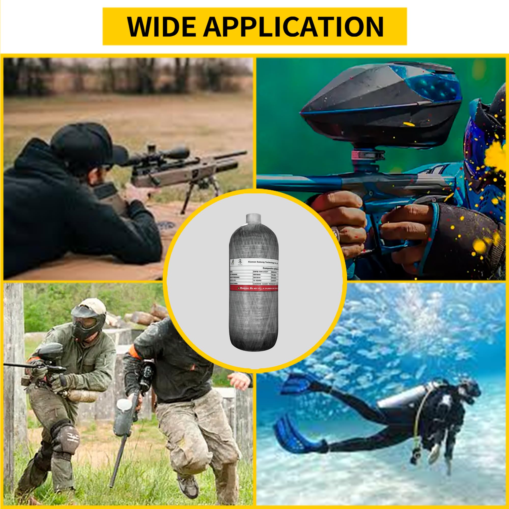 TUXING 4500Psi Carbon Fiber Scuba Tank - 2L/122Cu in 2000CC Composite Air Cylinder for Scuba Diving, Paintball, Firefighting & Emergency Oxygen Supply