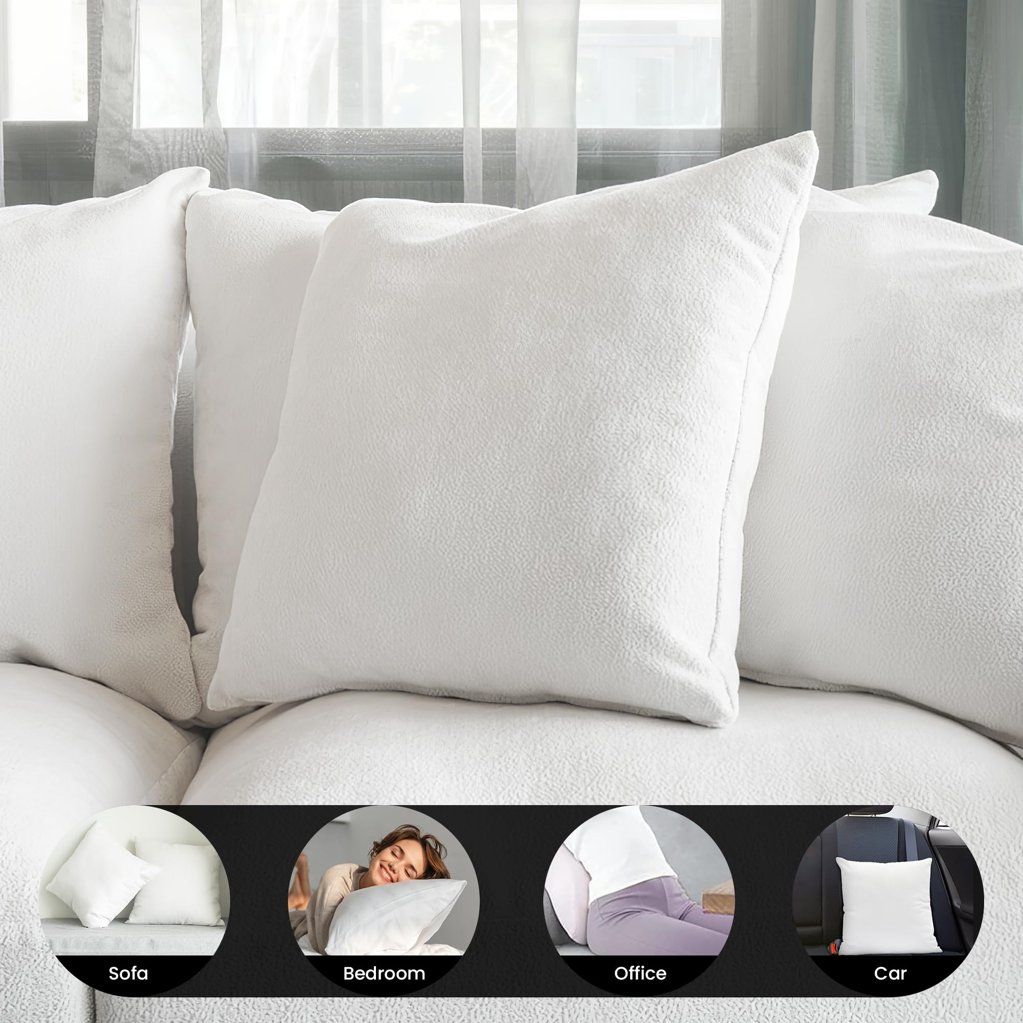 Foamily 18x18 Inch Hypoallergenic Throw Pillow Inserts (Set of 4) - 100% Virgin Fiber Made in USA for Sofa, Bed & Couch - Soft Decorative Indoor Pillows for Living Room, Bedroom & Home Decor