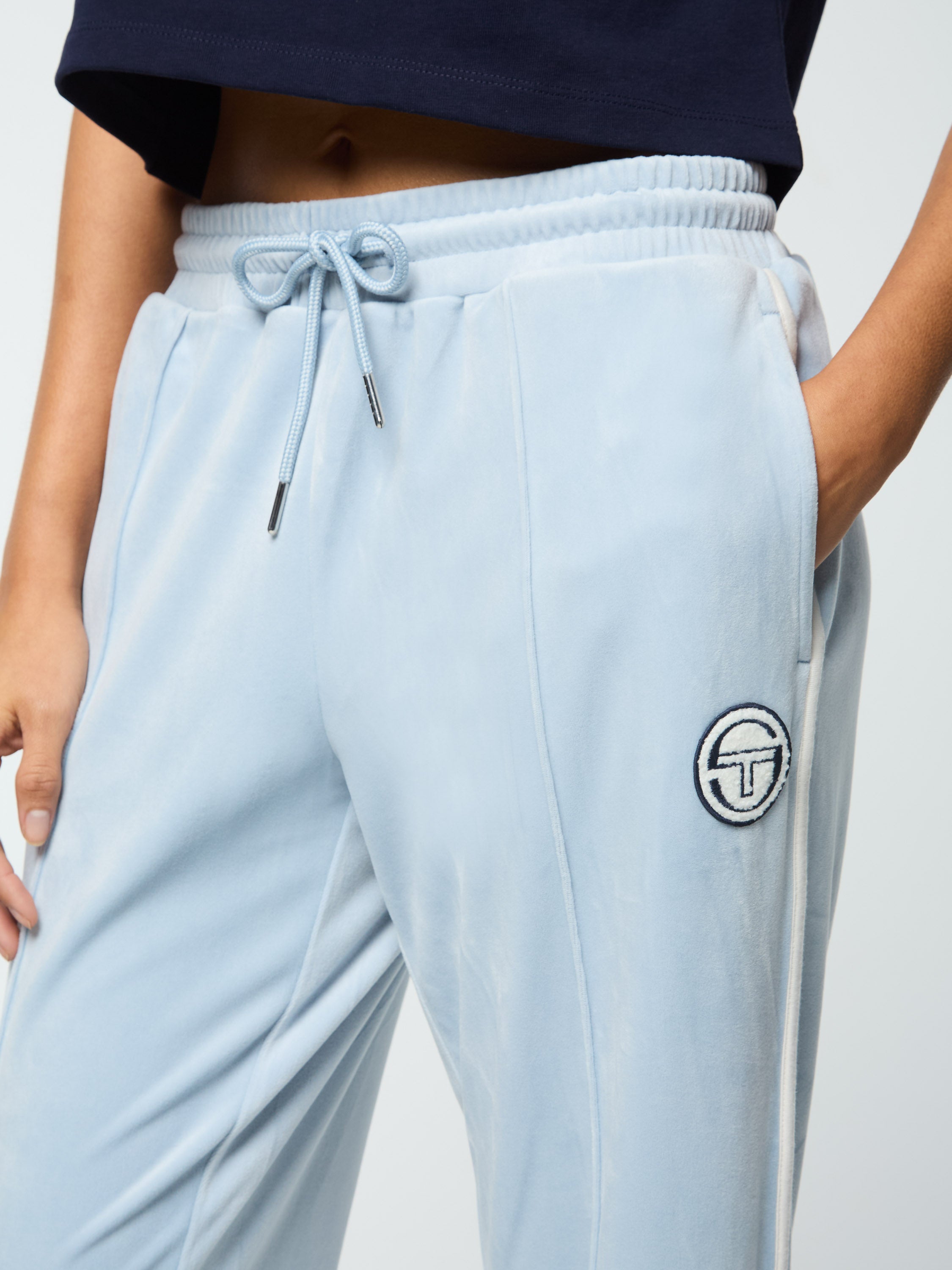 Veneto 3/4 Velour Track Pants for Women - Soft & Comfortable Athletic Joggers in Celestial Blue | Perfect for Yoga, Running & Lounge Wear