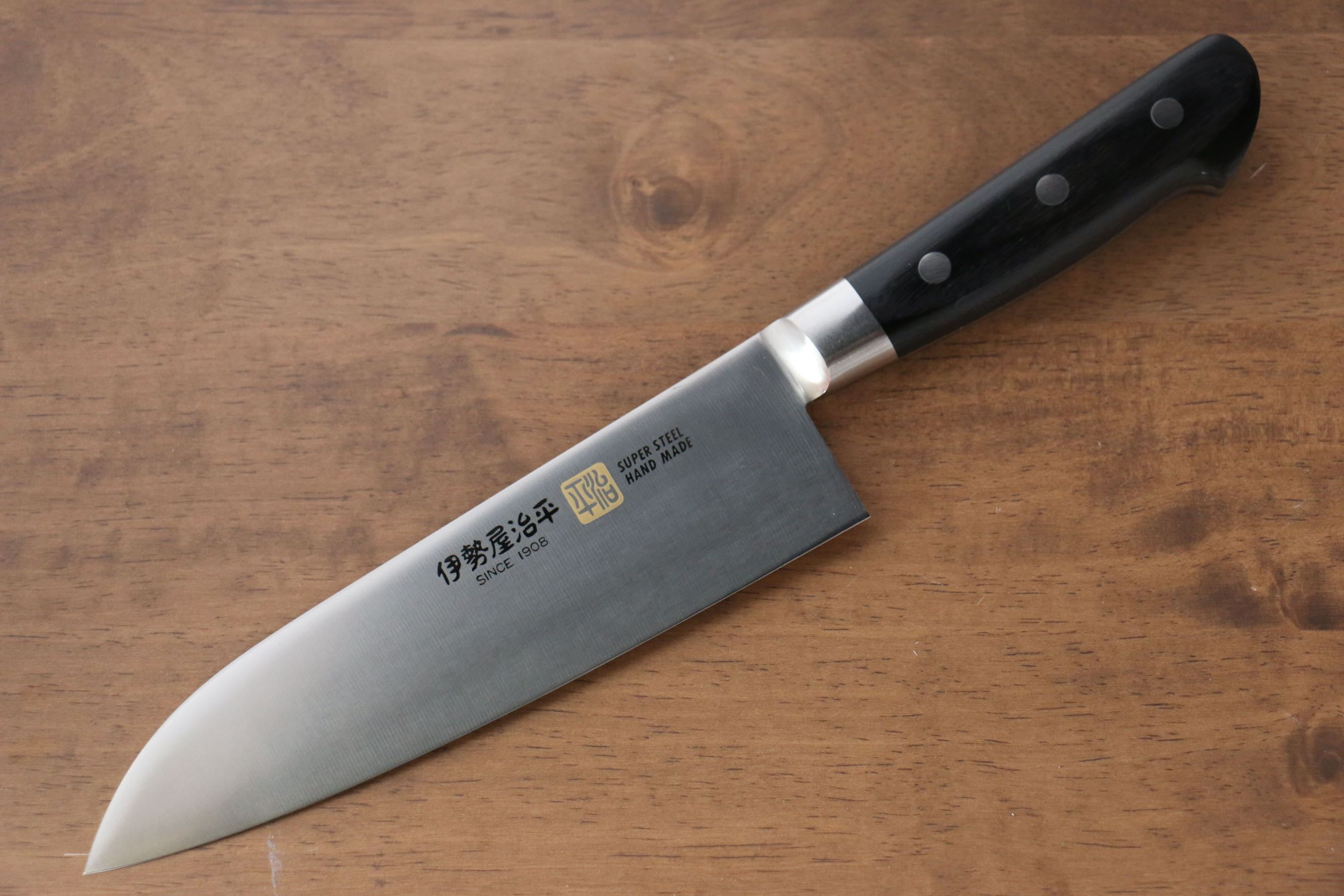 Premium Iseya Molybdenum Santoku Knife 180mm - Black Pakkawood Handle Japanese Chef Knife for Slicing, Dicing & Chopping - Perfect for Home Kitchen & Professional Use