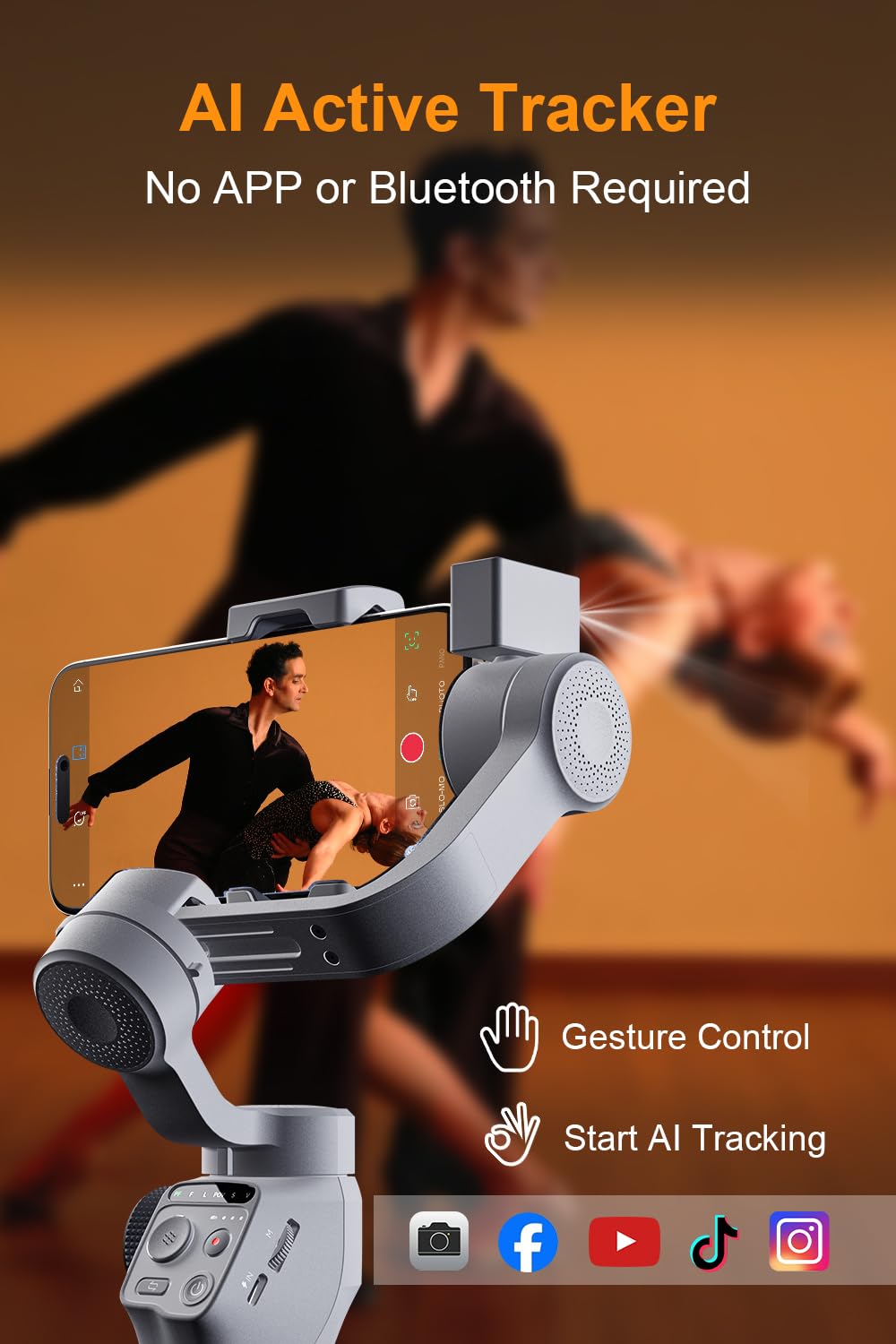 FUNSNAP C05 3-Axis Smartphone Gimbal Stabilizer with Magnetic Fill Light & AI Tracking - Compatible with iPhone 15/14 Pro Max & Android Phones - Perfect for Vlogging, Live Streaming & Smooth Video Recording