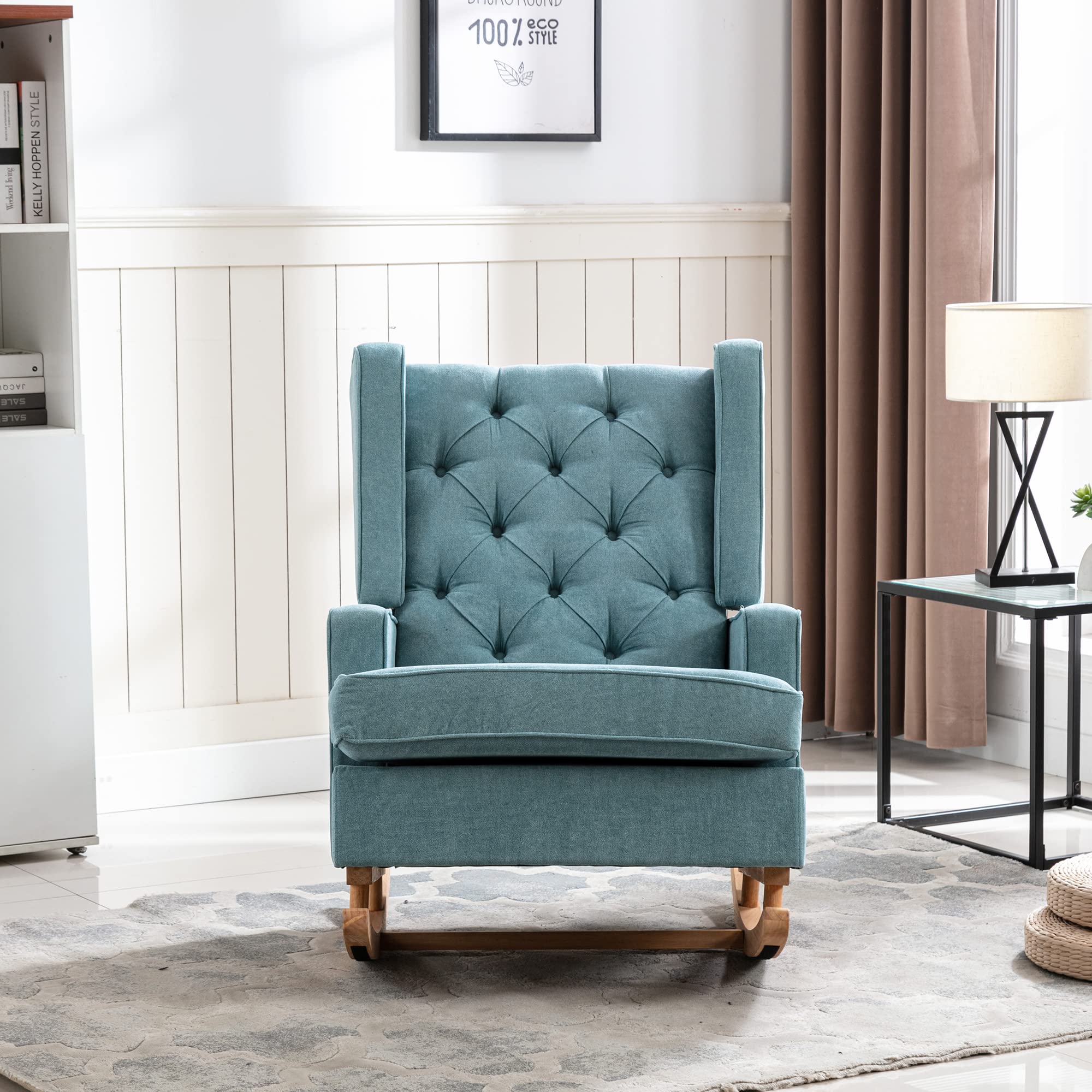 Modern Nursery Rocking Chair - High Back Upholstered Glider with Padded Armrests for Baby Room, Living Room & Bedroom | Comfortable Nursing Chair for Breastfeeding, Reading & Relaxing
