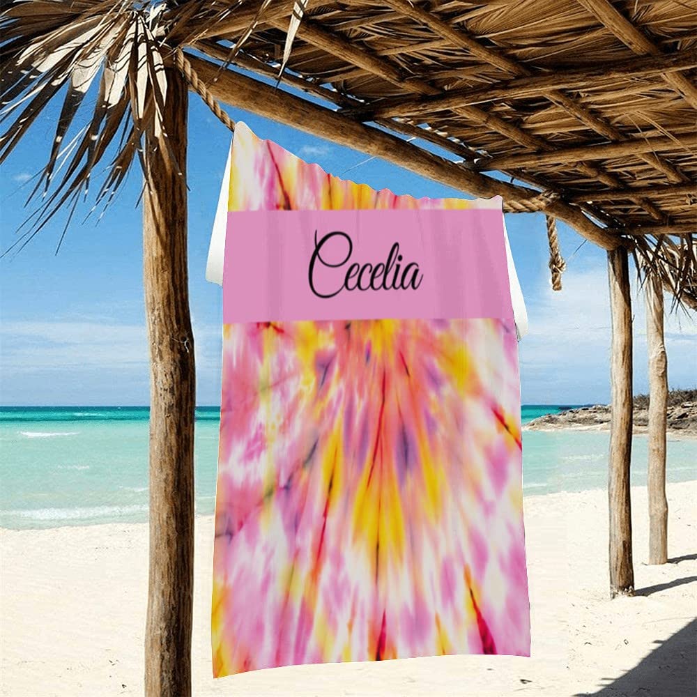 Custom Tie Dye Beach Towels with Name - Personalized Beach Towel for Adults | Naisian NIANWUDU E-Shine | Perfect for Beach Vacations, Pool Parties & Summer Outings