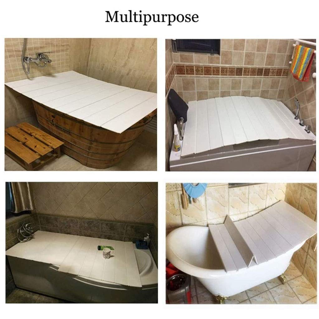 White PVC Folding Bathtub Tray Cover - 75×170×0.6cm Dustproof & Insulating Bath Lid - Perfect for Relaxing with Books, Wine or Spa Essentials in the Tub