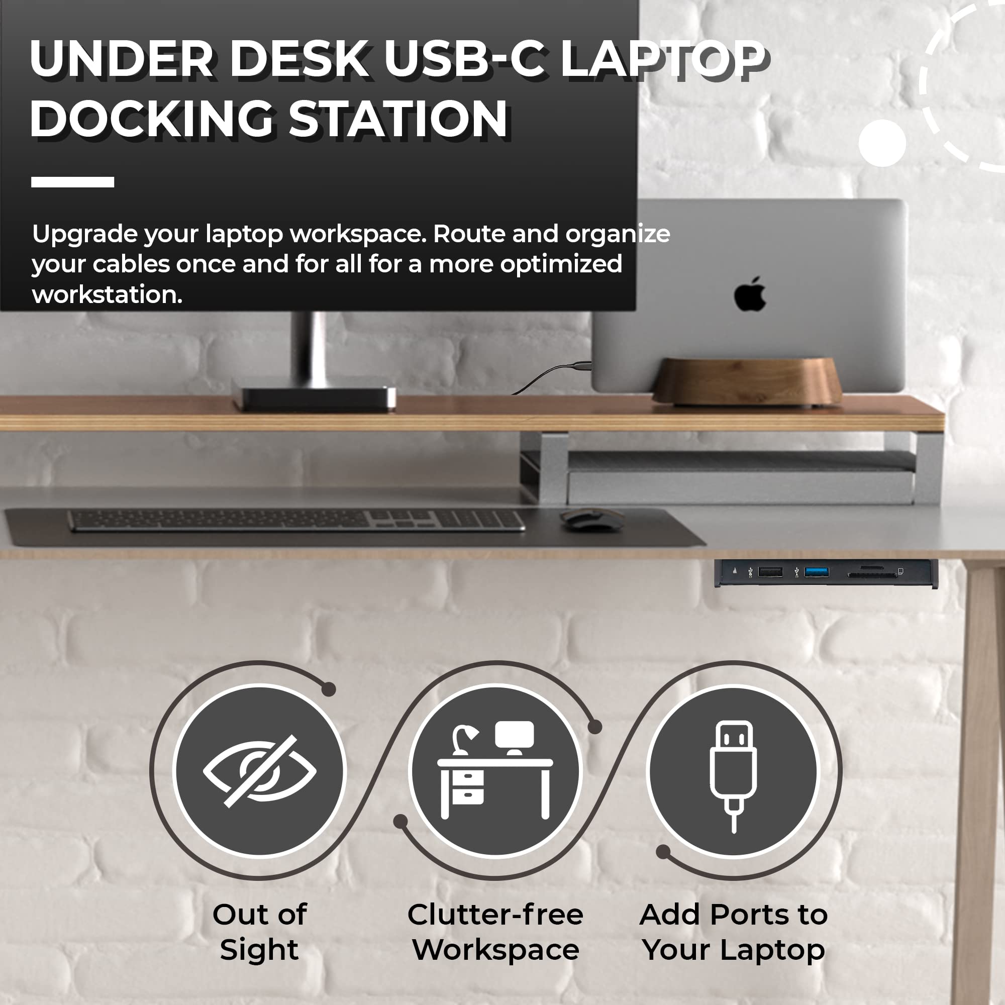 HumanCentric USB C Laptop Docking Station - 4K HDMI, Gigabit Ethernet, 3 USB-A Ports, SD/Micro SD Card Reader, 87W Power Delivery - Under Desk Mount for Cable Management | Perfect for Home Office, Remote Work & Workspace Organization