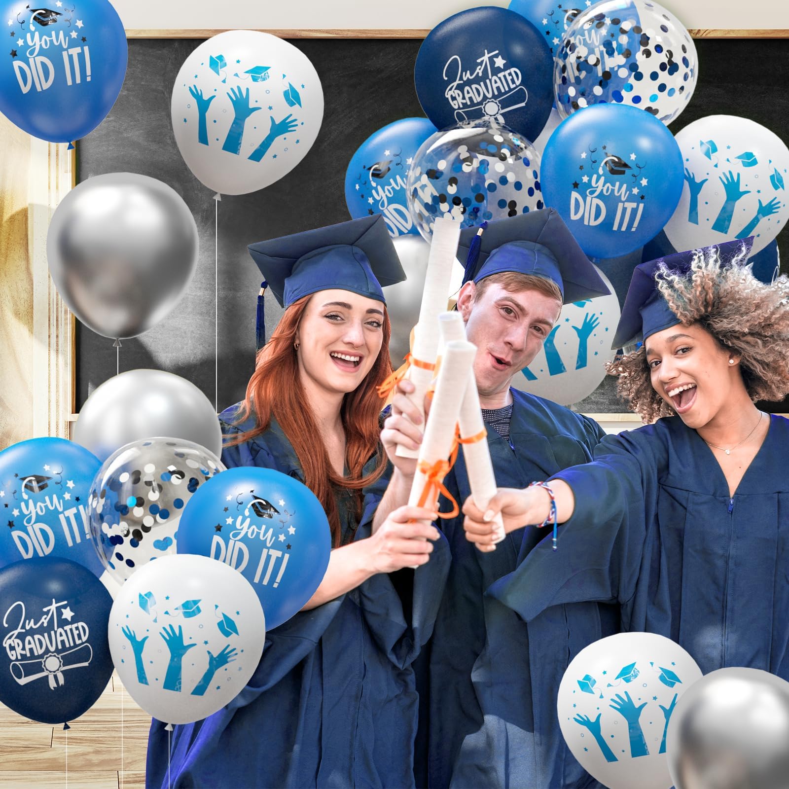 2025 Graduation Party Decorations - 70pcs Blue & White Grad Balloons Set for College & High School | Class of 2025 Congrats Decor | Perfect for Graduation Ceremonies, Parties & Photo Backdrops