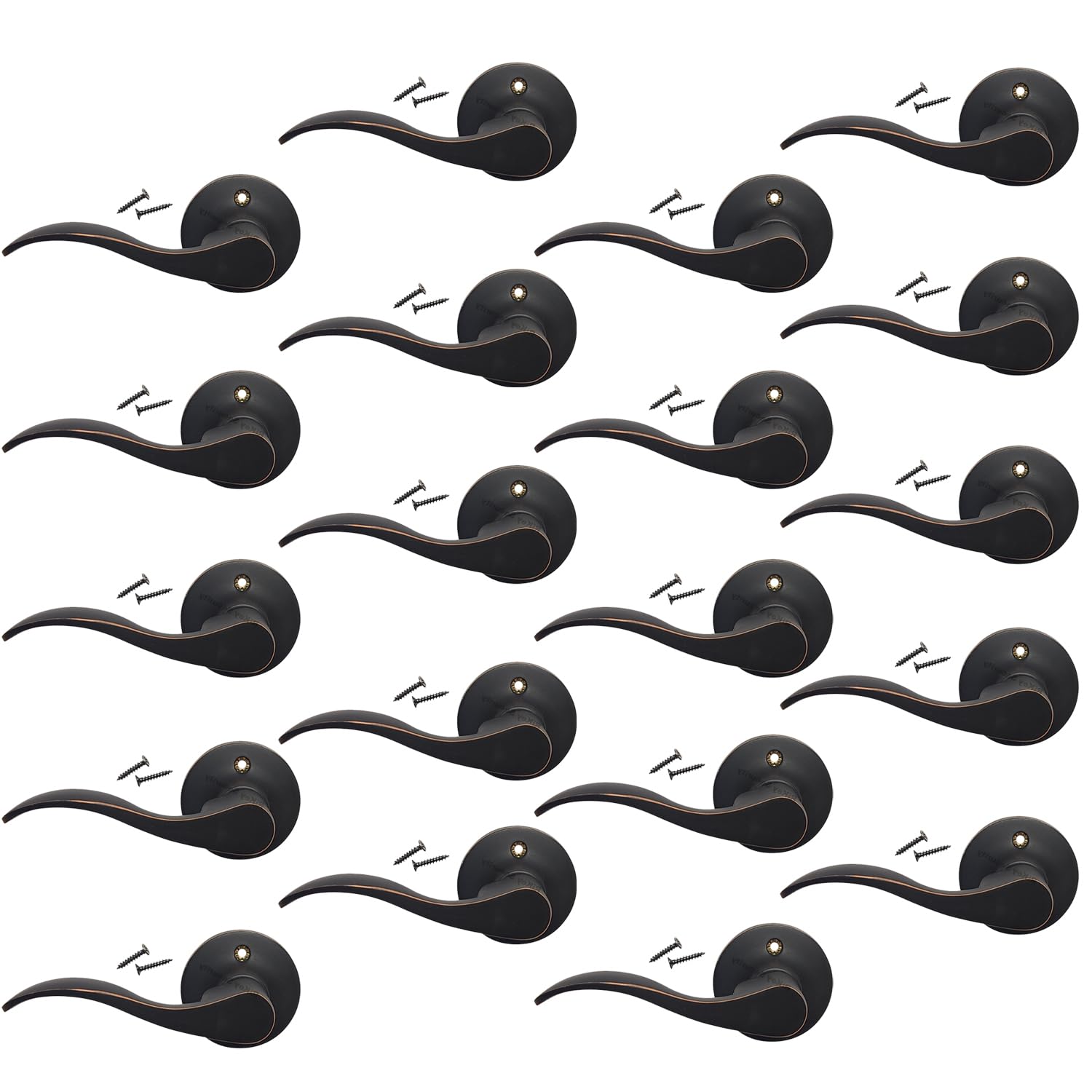 20 Pack New Wave Style Oil-Rubbed Bronze Door Lever Handles - Durable Closet & Room Door Hardware for Home, Office & Commercial Use
