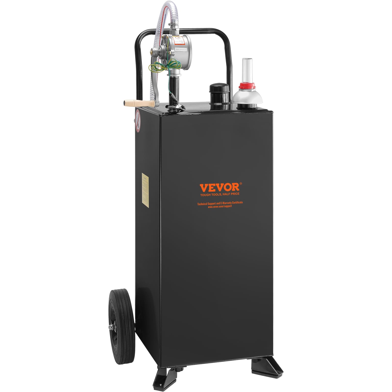 VEVOR 30 Gallon Portable Gas Caddy with Manual Pump - Heavy Duty Fuel Storage Tank for Gasoline & Diesel - 2-Wheel Design for Cars, ATVs, Lawn Mowers, Boats - Ideal for Garage, Farm & Outdoor Use