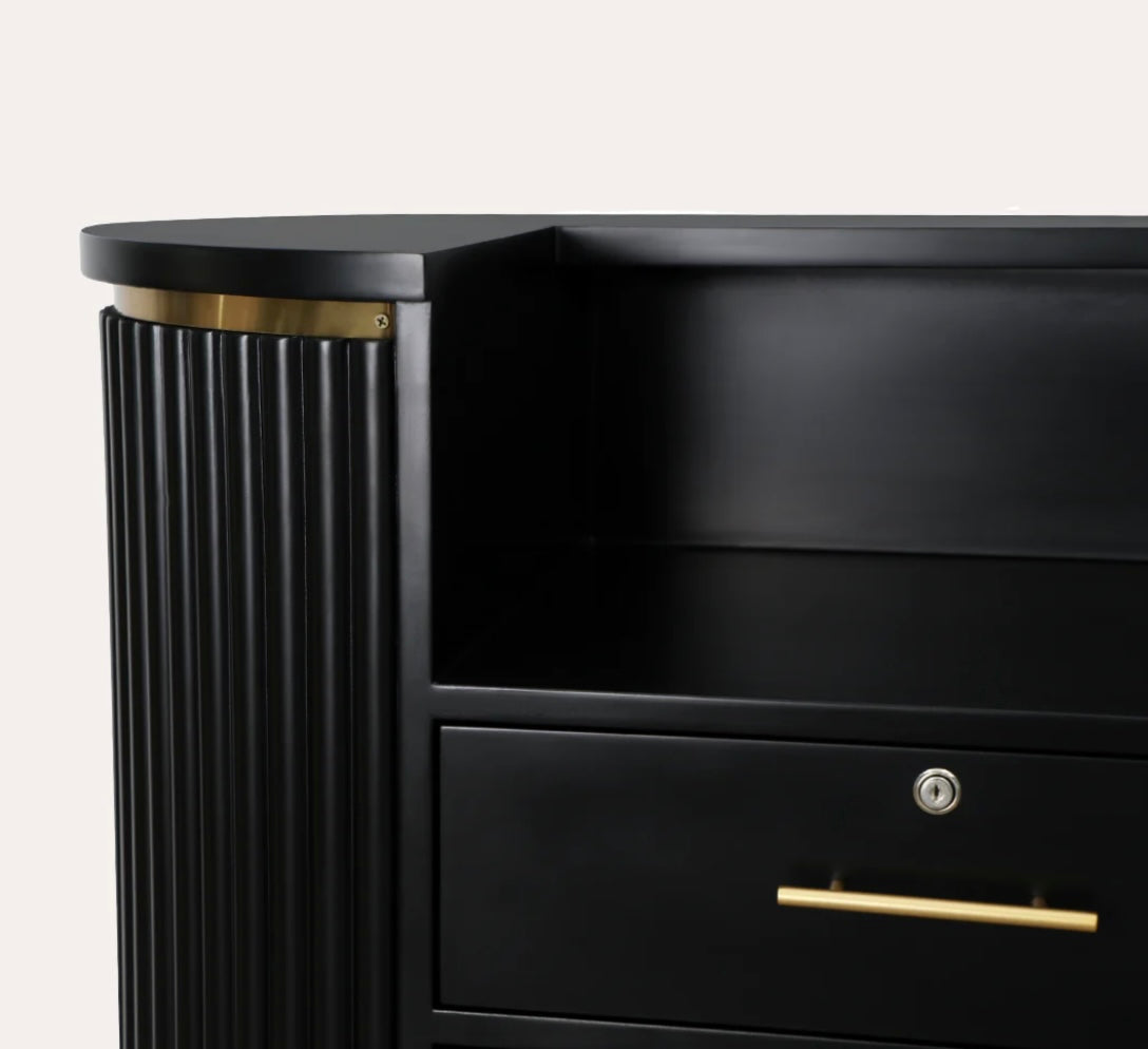 Petite Rene Tambour Reception Desk - Elegant Small Office Furniture for Hotel Lobby, Corporate Front Desk & Home Office Decor