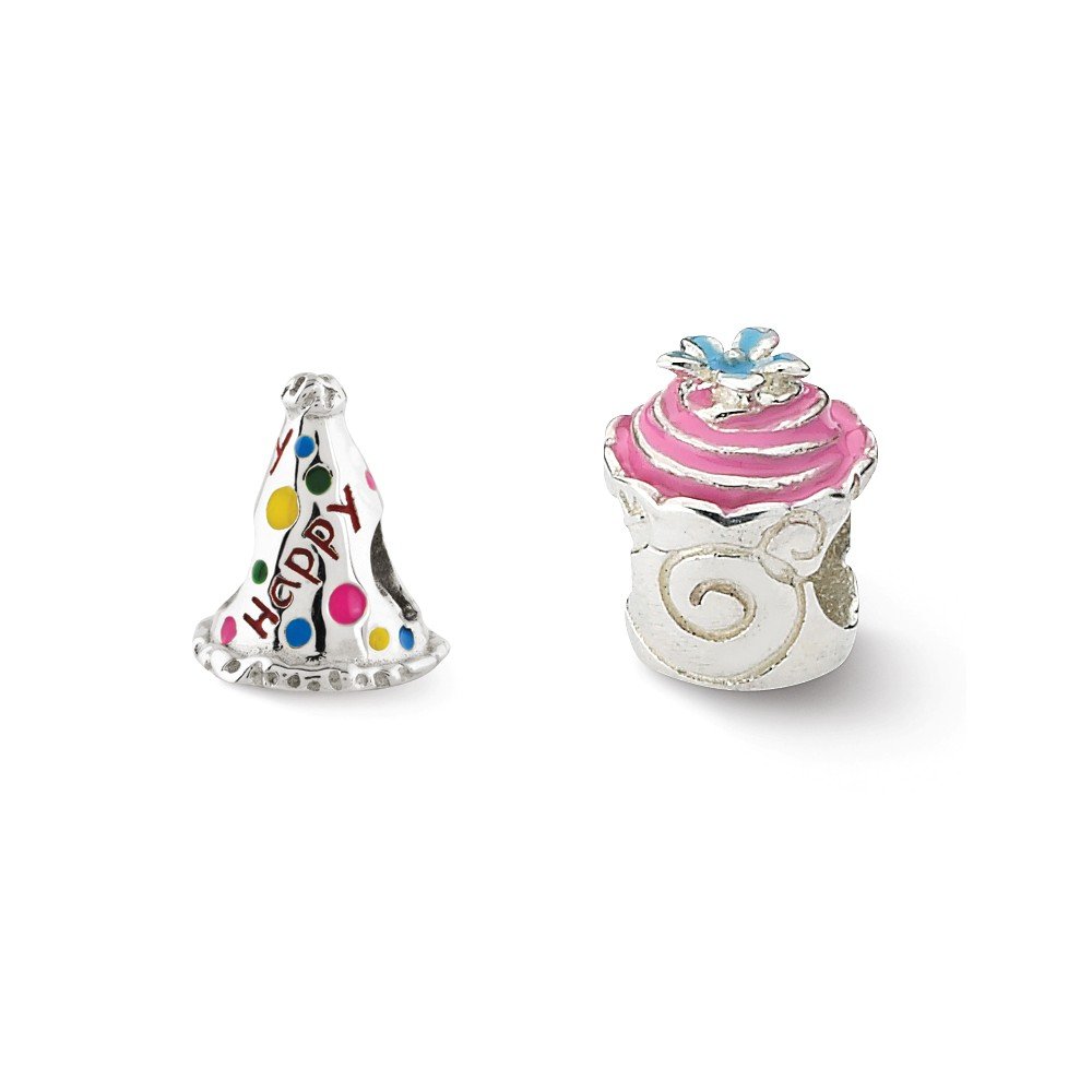 Jewels By Lux Sterling Silver Reflections Happy Birthday Bead Set - Elegant Gift for Women, Birthday Party Favors, Jewelry Making Supplies