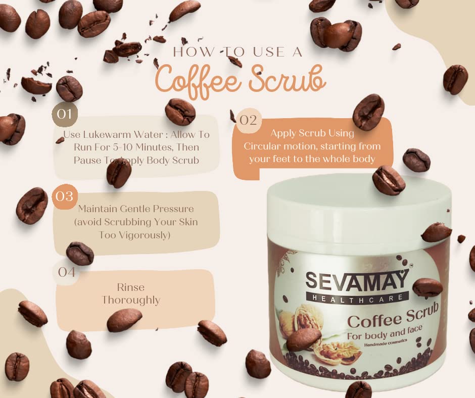 SEVAMAY Organic Coffee Scrub for Body & Face - Exfoliating & Moisturizing Skincare - Perfect for Dry Skin, Acne & Cellulite Treatment - Use in Shower or Spa for Smooth & Glowing Skin