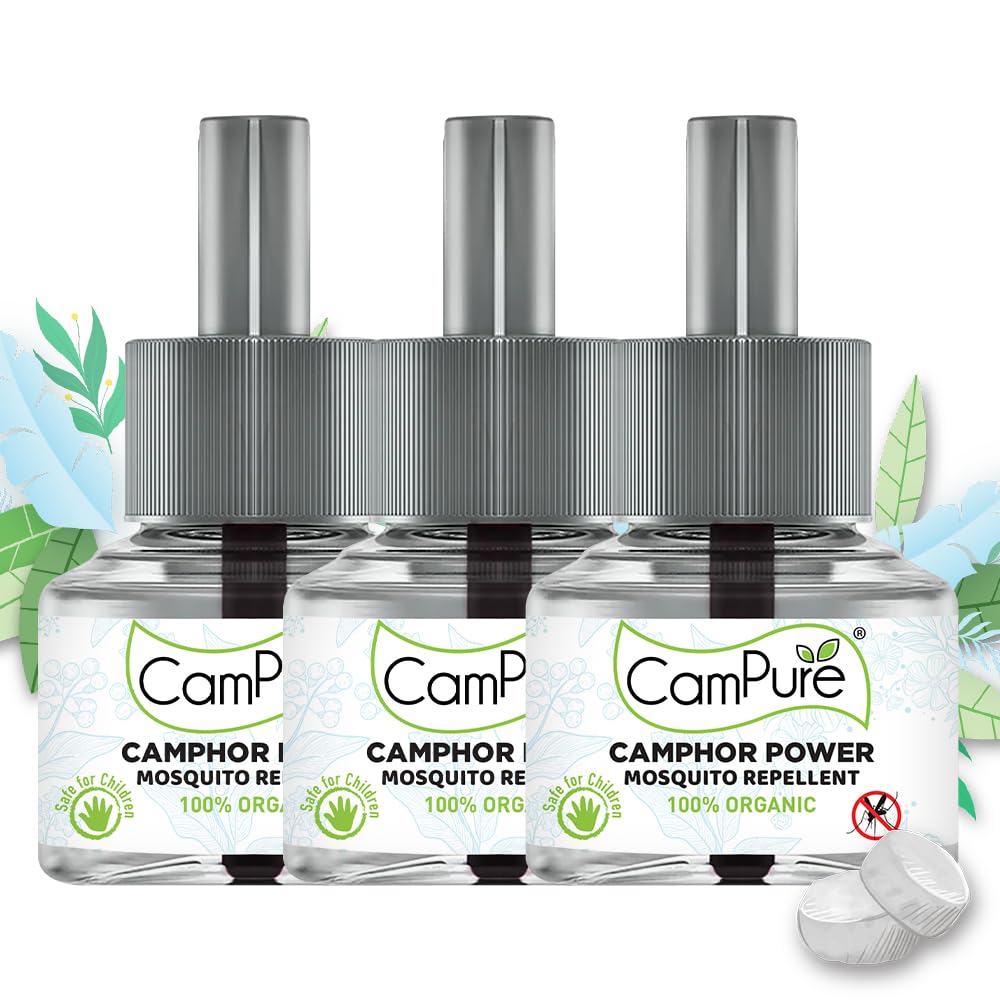 Organic MANGALAM Camphor Mosquito Repellent Refill Pack (3-Pack) - 100% Natural, Non-Toxic & Safe for Pets, Kids & Pregnant Women | Fits Most Electric Mosquito Repellent Machines | Indoor & Outdoor Use for Home, Camping & Travel Protection