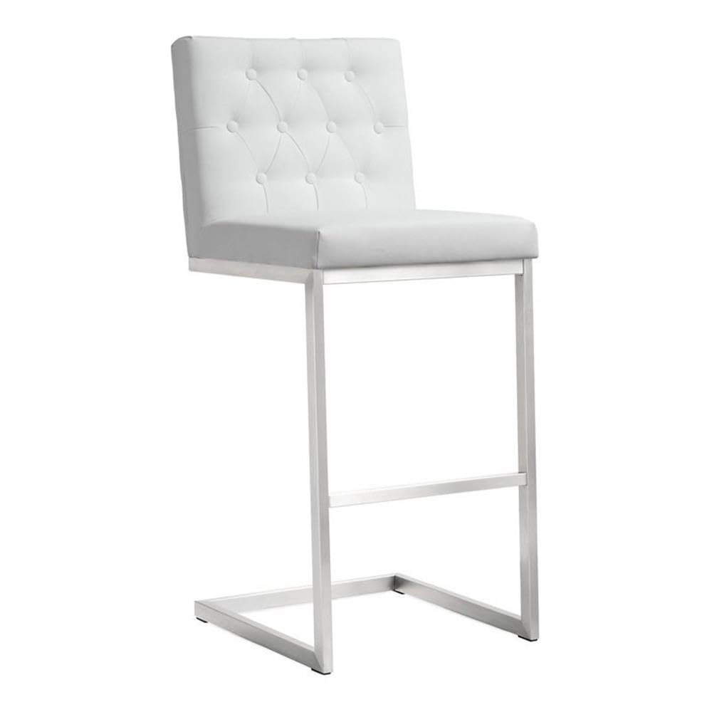 TOV Furniture Helsinki Collection Modern Eco-Leather Bar Stools Set of 2 - Stainless Steel Frame, White - Perfect for Kitchen Islands, Home Bars & Contemporary Dining Areas